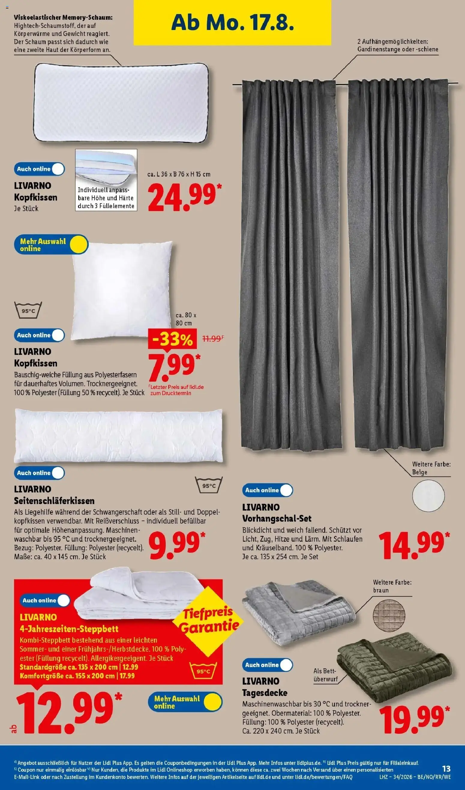 Lidl Prospekt Enkenbach-alsenborn (ab 17.08.2026) zum Blättern » Angebote | Seite: 31 | Produkte: Gewicht, Bett, Tagesdecke, Kopfkissen