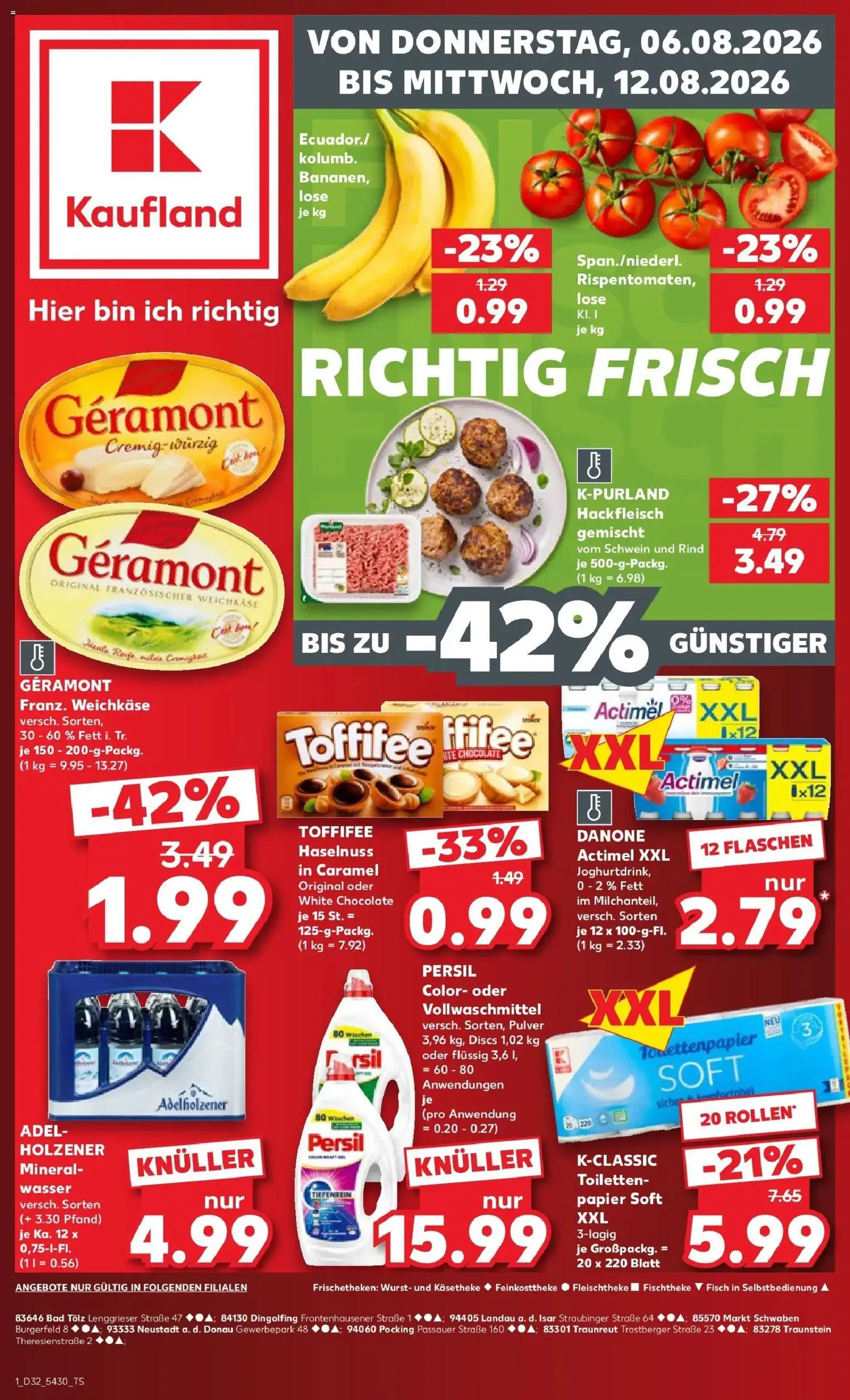 Prospekt Kaufland ab 06.08.2026 » Angebote Online zum Blättern | Seite: 1 | Produkte: Geramont, Actimel, Bad, Persil