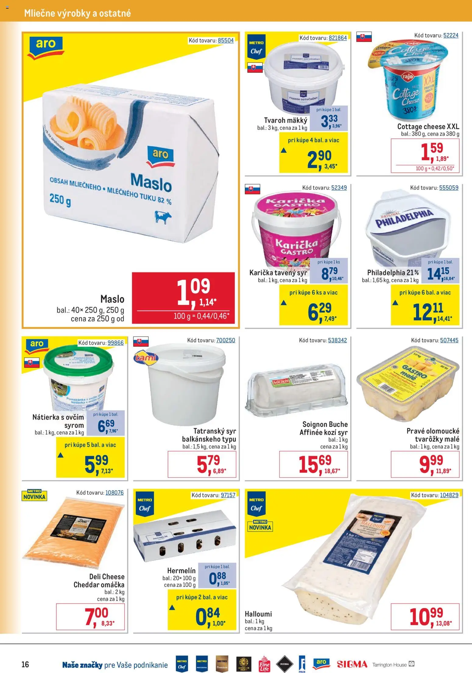 Nové Metro akcie – leták je platný od 17.06.2026 | Strana: 16 | Produkty: Maslo, Syr, Tvaroh, Omáčka
