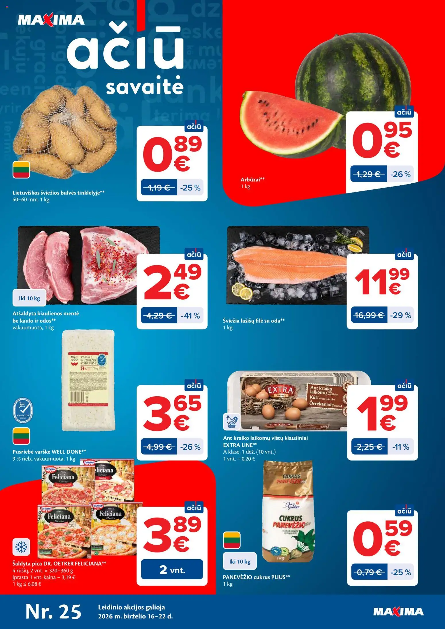 MAXIMA akcijos nuo 16.06.2026 | Puslapis: 1 | Prekių: Kiaulienos, Bulvės, Kiaušiniai, Cukrus