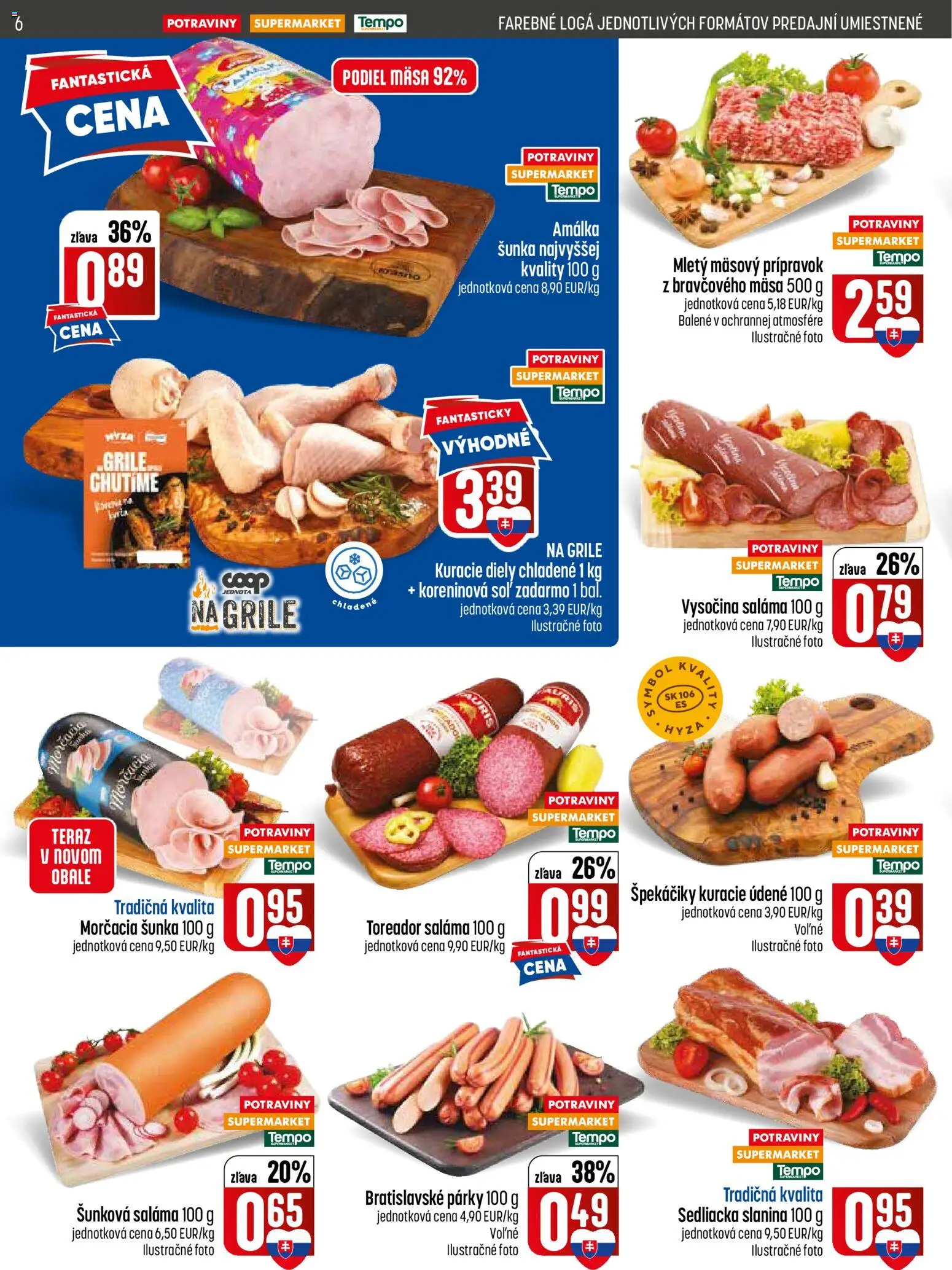 Nové COOP Jednota akcie – leták je platný od 25.06.2026 | Strana: 6 | Produkty: Saláma, Šunka, Slanina, Párky