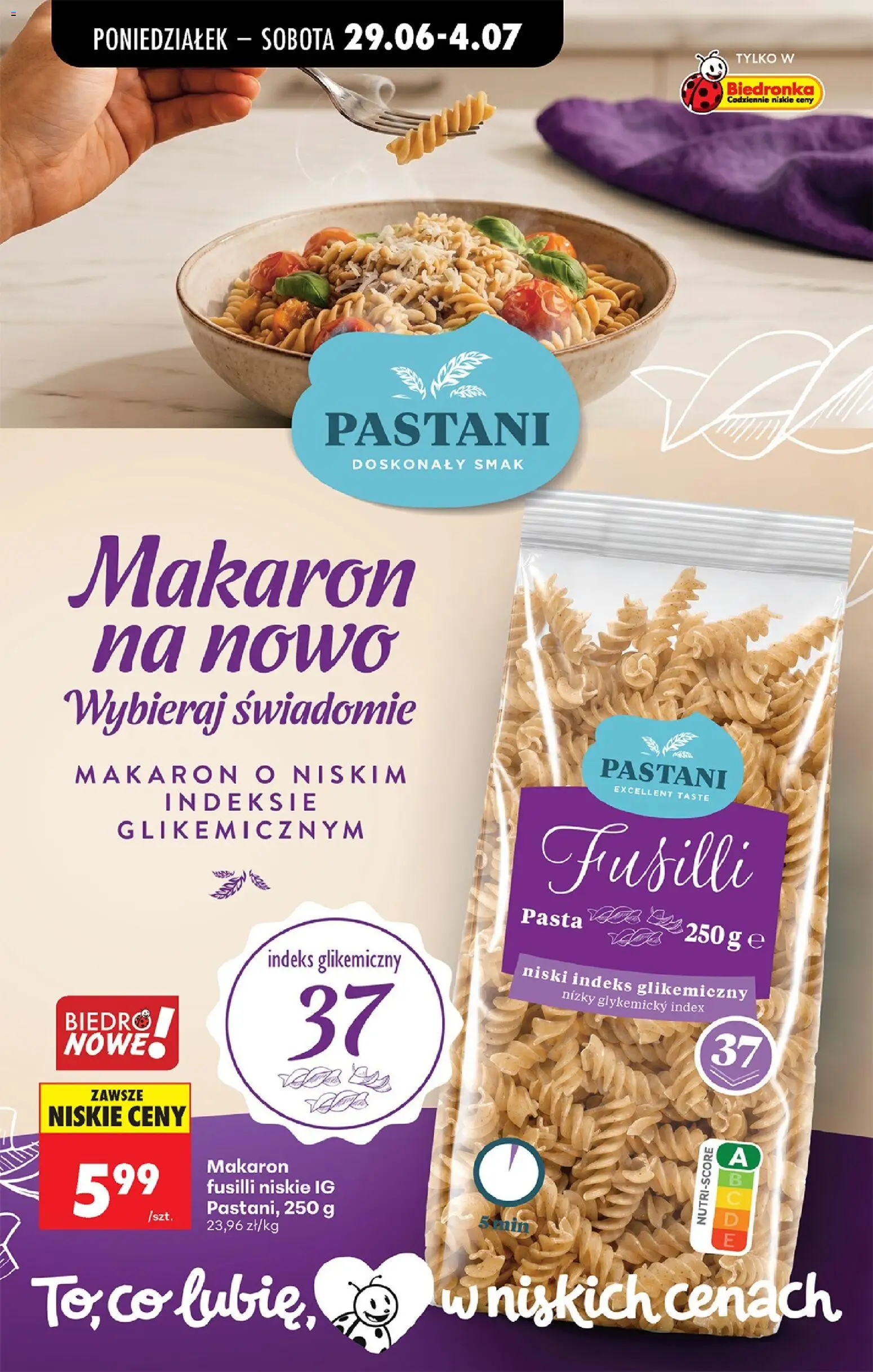 Biedronka gazetka od poniedziałku od 29.06.2026 | Strona: 56 | Produkty: Makaron fusilli, Makaron