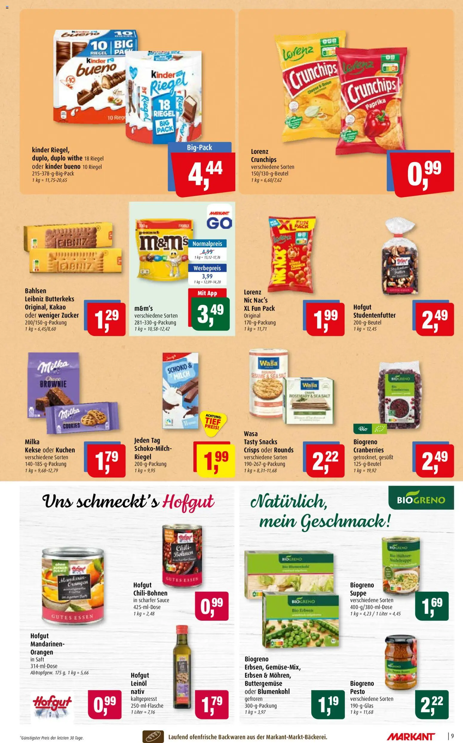 Markant Prospekt – gültig ab 20.07.2026 | Seite: 9 | Produkte: Mandarinen, M&M's, Kekse, Erbsen