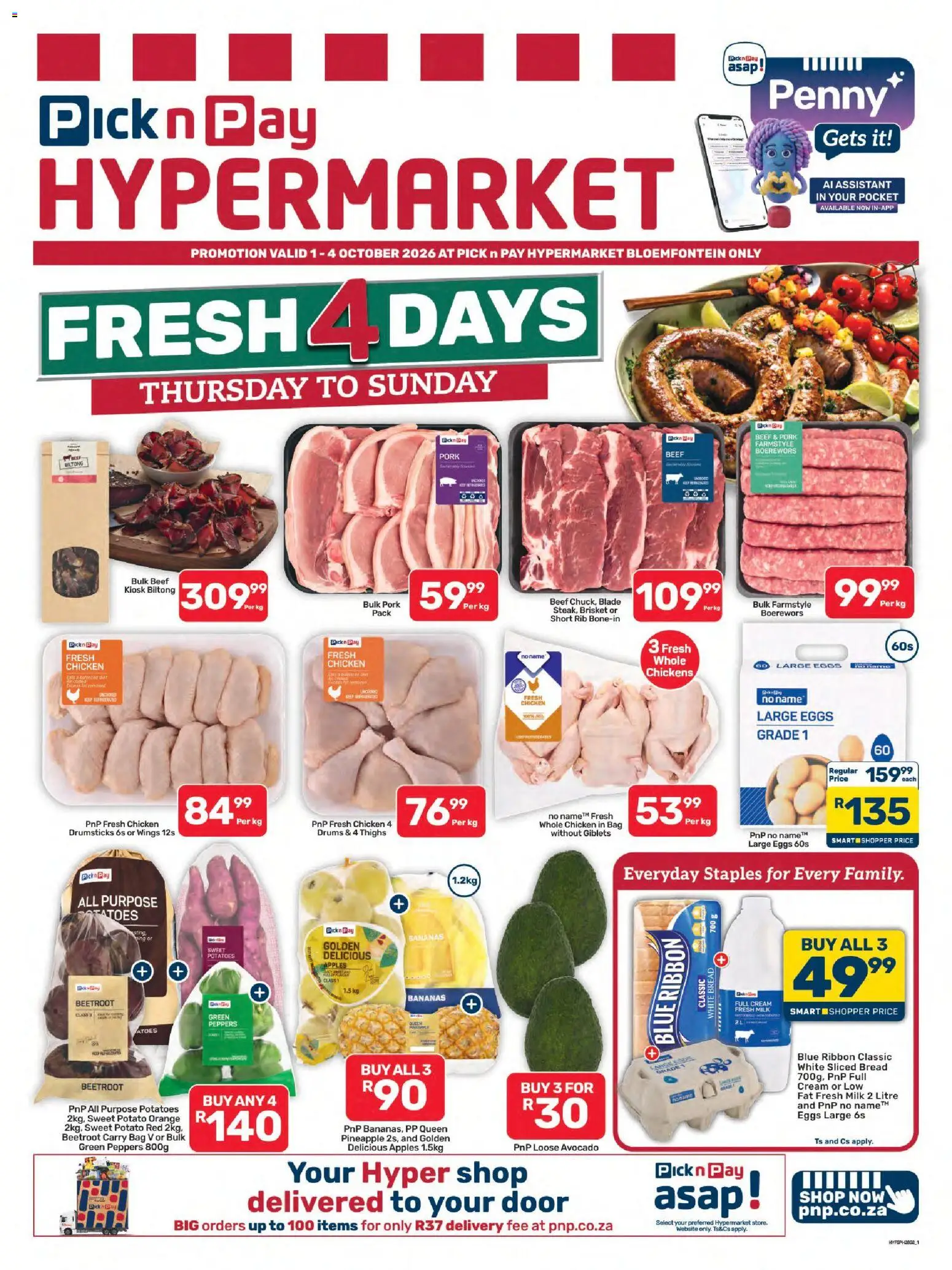 New Pick n Pay catalogue – valid from 01/10/2026 | Page: 1 | Products: Avocado, Chicken, Pineapple, Sweet potatoes