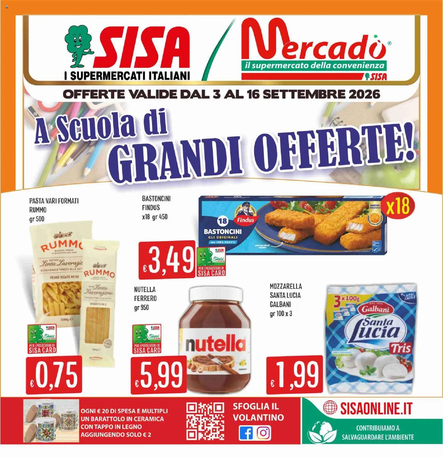 Volantino SISA del 03/09/2026 | Pagina: 1 | Prodotti: Rummo, Mozzarella, Pasta, Penne