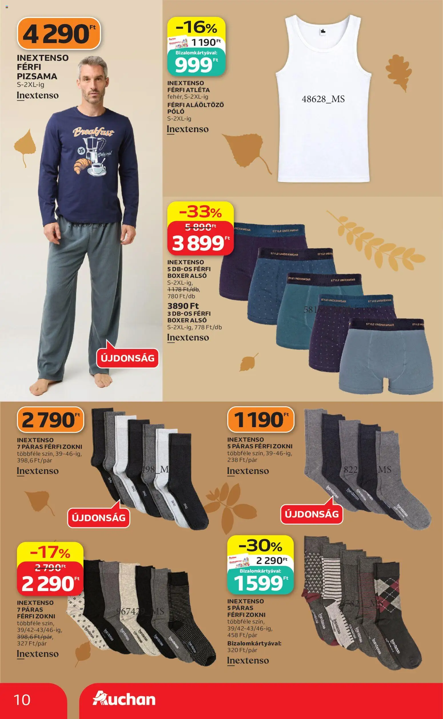 Auchan akciós ujság - amely érvényes a következő dátumtól: 2026.10.01. | Oldal: 10 | Termékek: Atléta, Póló, Zokni, Pizsama