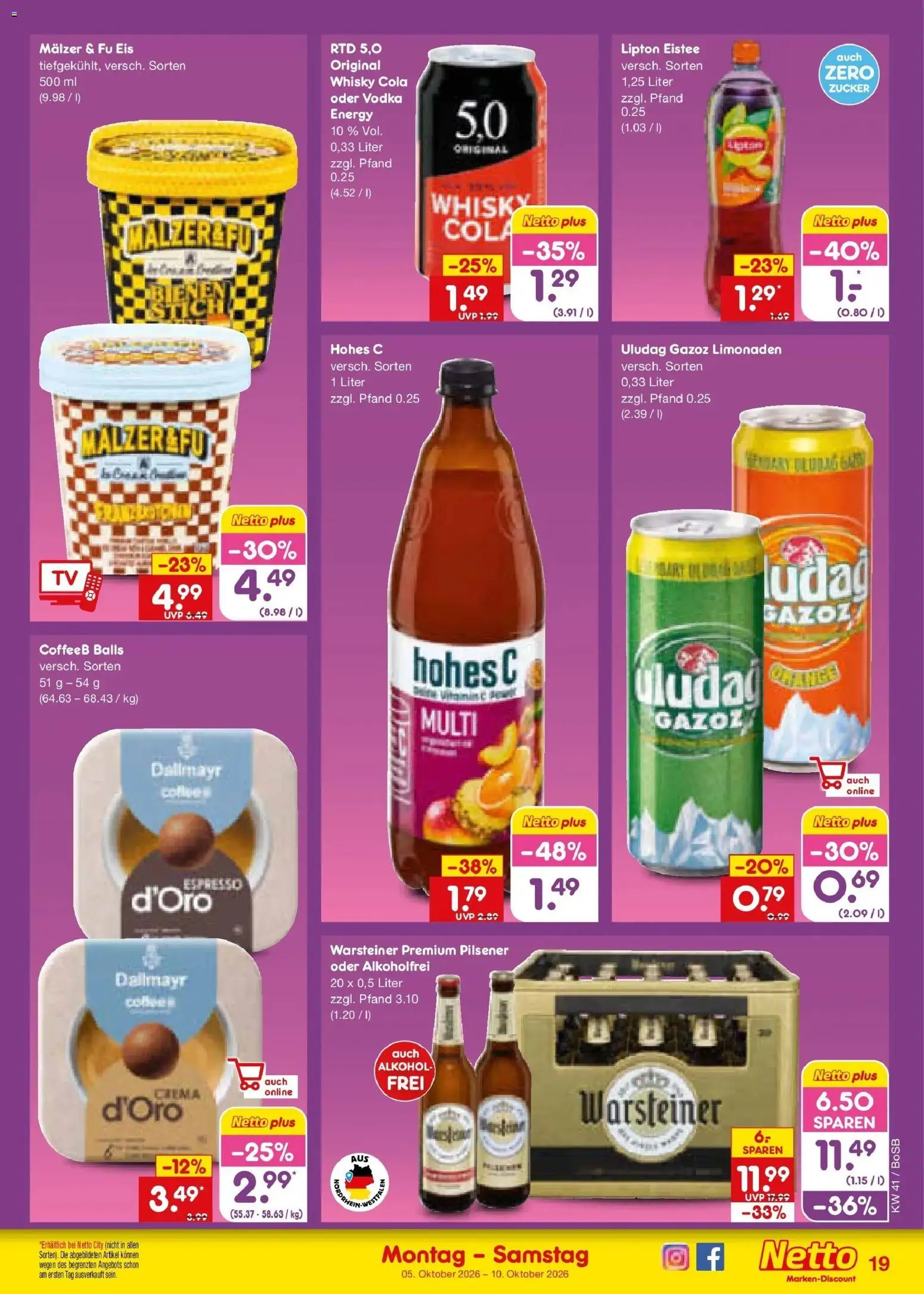 Netto Marken-Discount Prospekt Bochum – gültig ab 05.10.2026 | Seite: 19 | Produkte: Whisky, Dallmayr, Alkohol, Eis