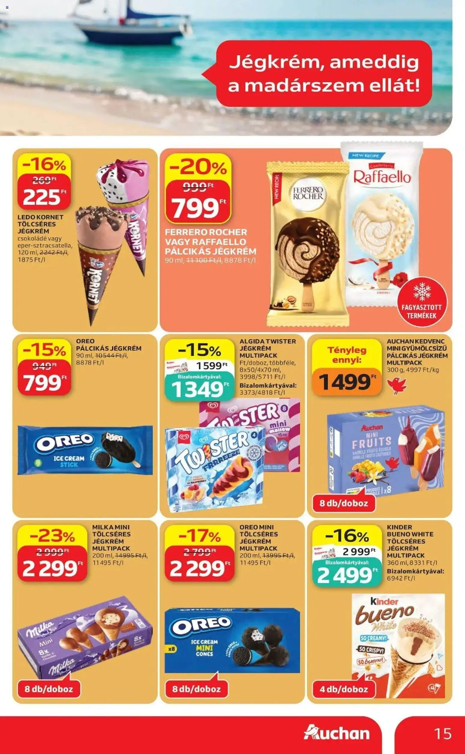 Auchan akciós ujság - amely érvényes a következő dátumtól: 2026.07.30. | Oldal: 15 | Termékek: Oreo, Csokoládé, Jégkrém, Pálcikás jégkrém