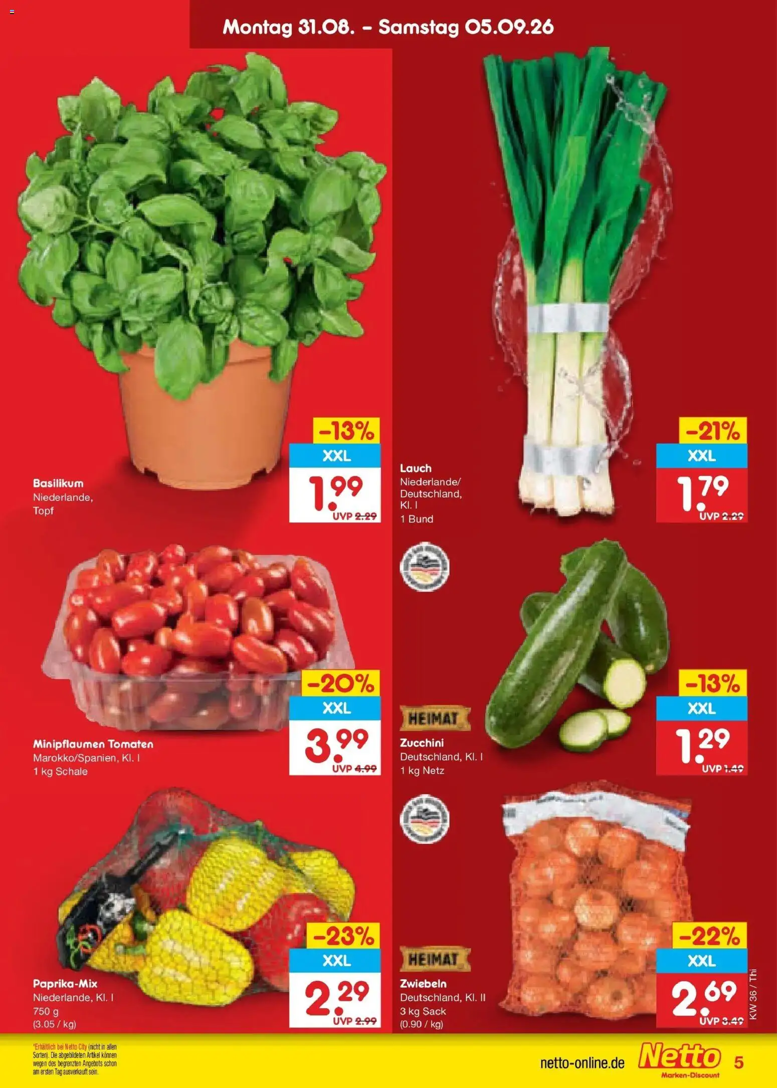 Netto Marken-Discount Prospekt Thiendorf – gültig ab 31.08.2026 | Seite: 7 | Produkte: Tomaten, Zwiebeln, Zucchini, Lauch