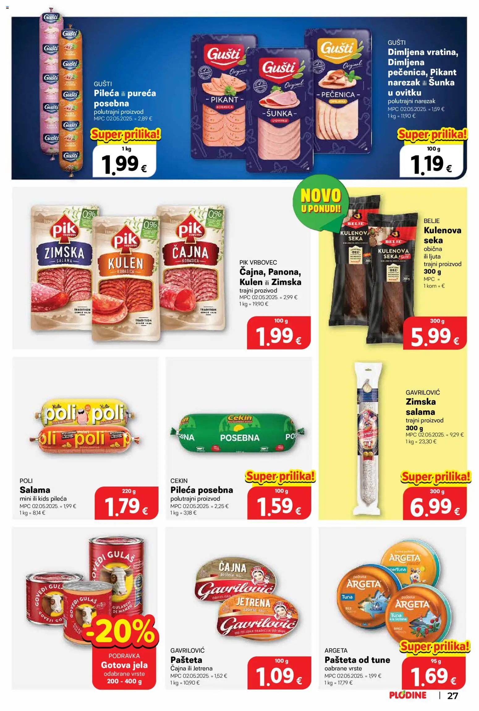 Plodine katalog | vrijedi od 10.09.2026 | Stranica: 27 | Proizvodi: Salama, Šunka, Podravka, Gotova jela