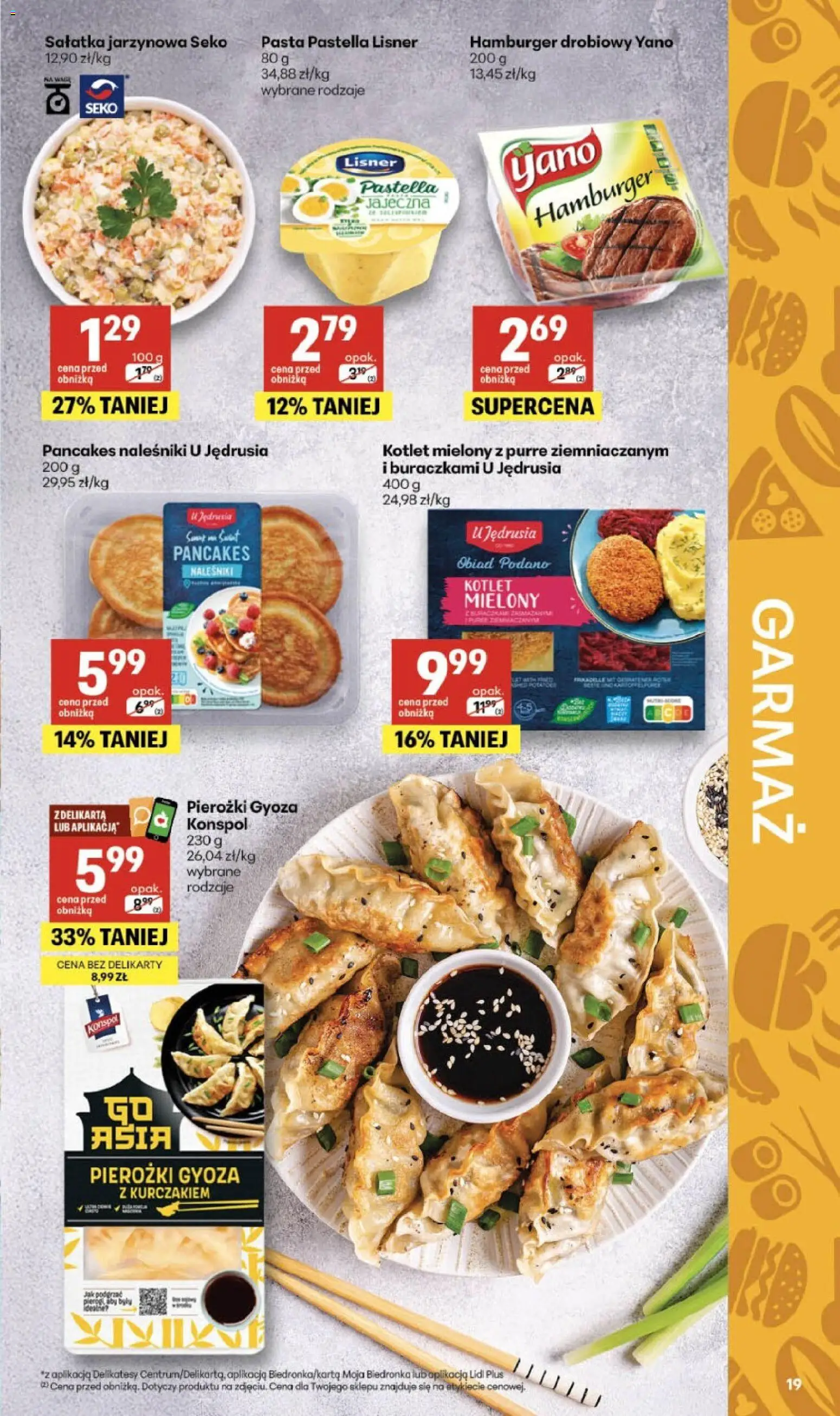 Delikatesy Centrum gazetka od 12.03.2026 | Strona: 19 | Produkty: Gyoza, Naleśniki, Sałatka, Pancakes