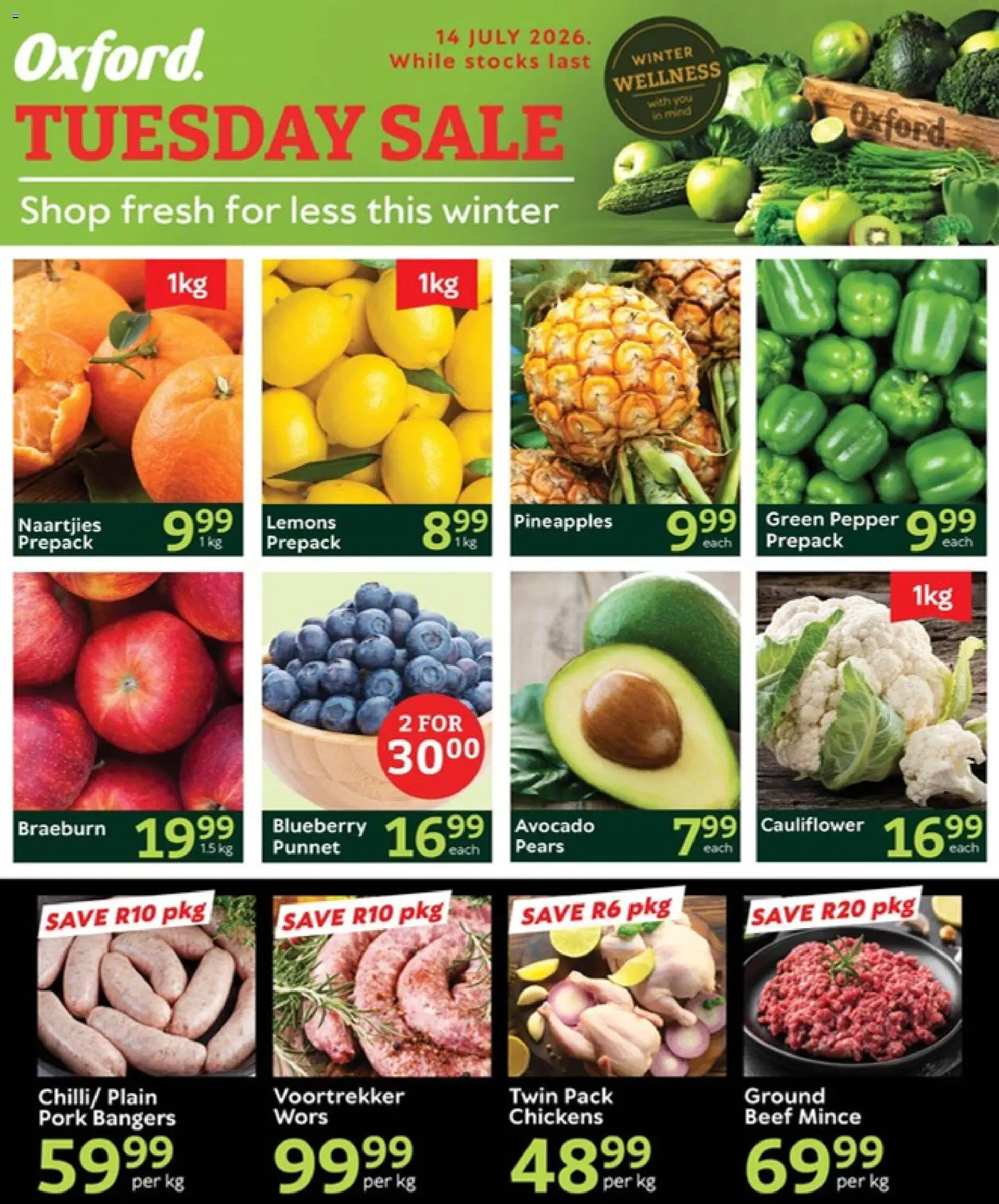 New Oxford Freshmarket catalogue – valid from 14/07/2026 | Page: 1 | Products: Pears, Cauliflower, Pork, Pepper