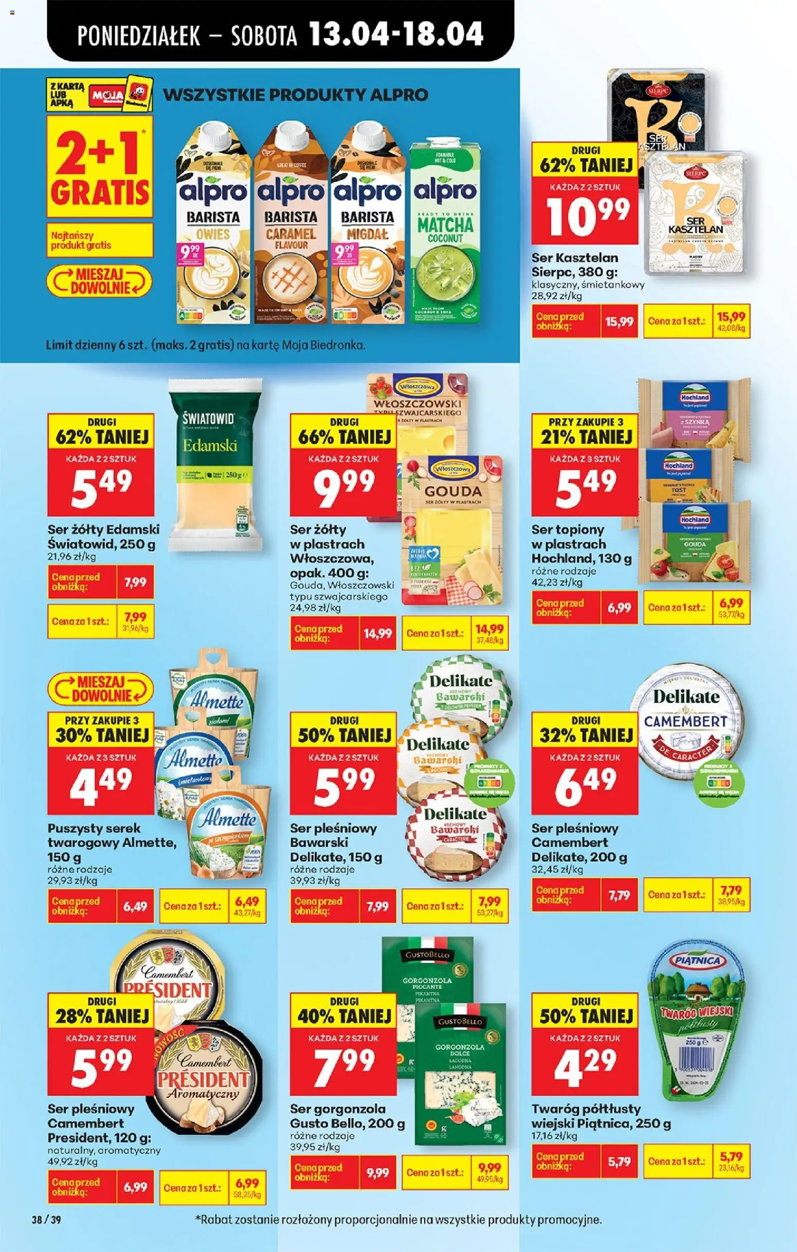Biedronka Polsko leták od 13.04.2026 | Strana: 46 | Produkty: Gouda, Gorgonzola, Camembert, Alpro