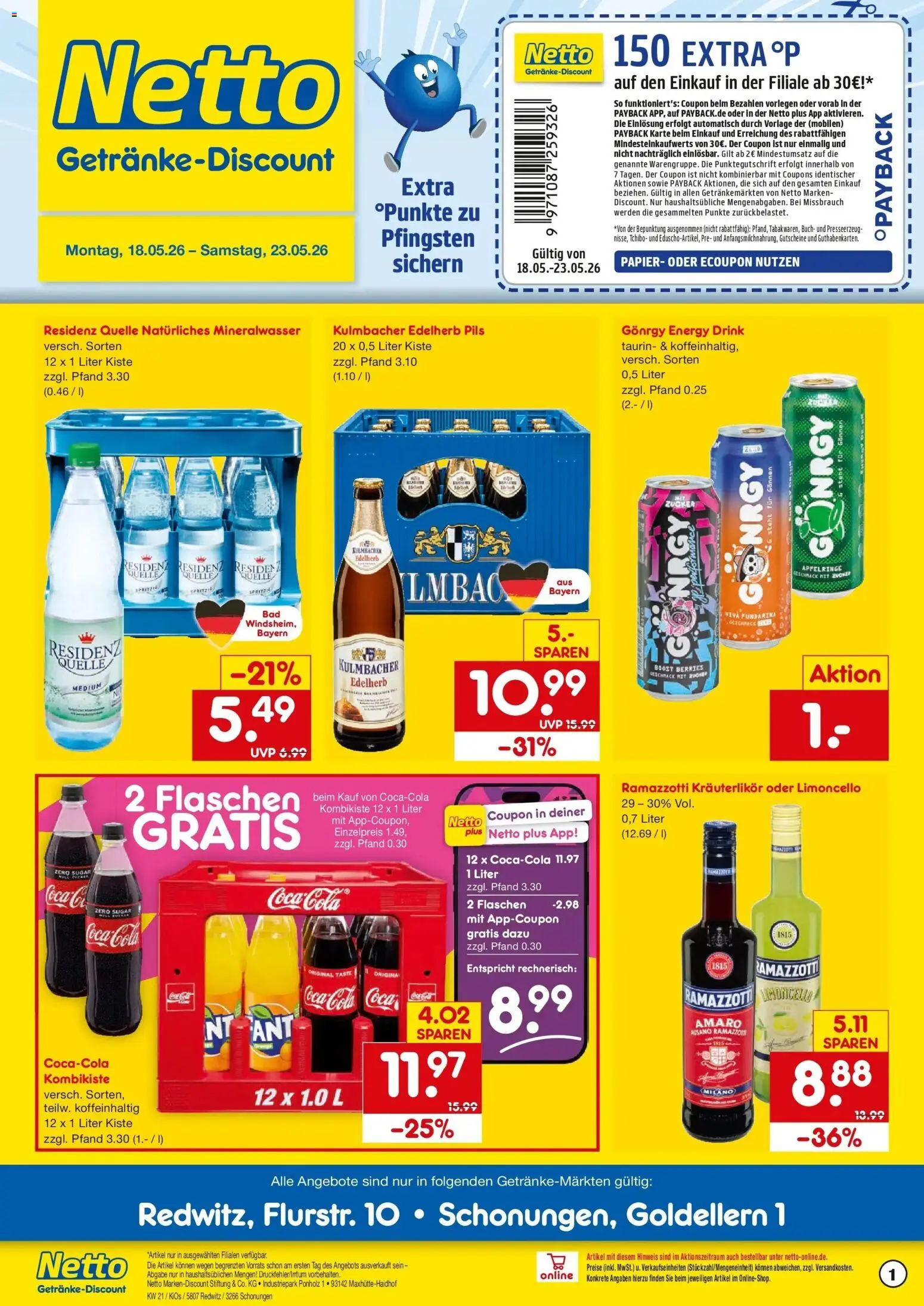 Netto Marken-Discount Prospekt Schonungen	 – gültig ab 17.05.2026 | Seite: 1 | Produkte: Coca cola, Cola, Pils, Mineralwasser