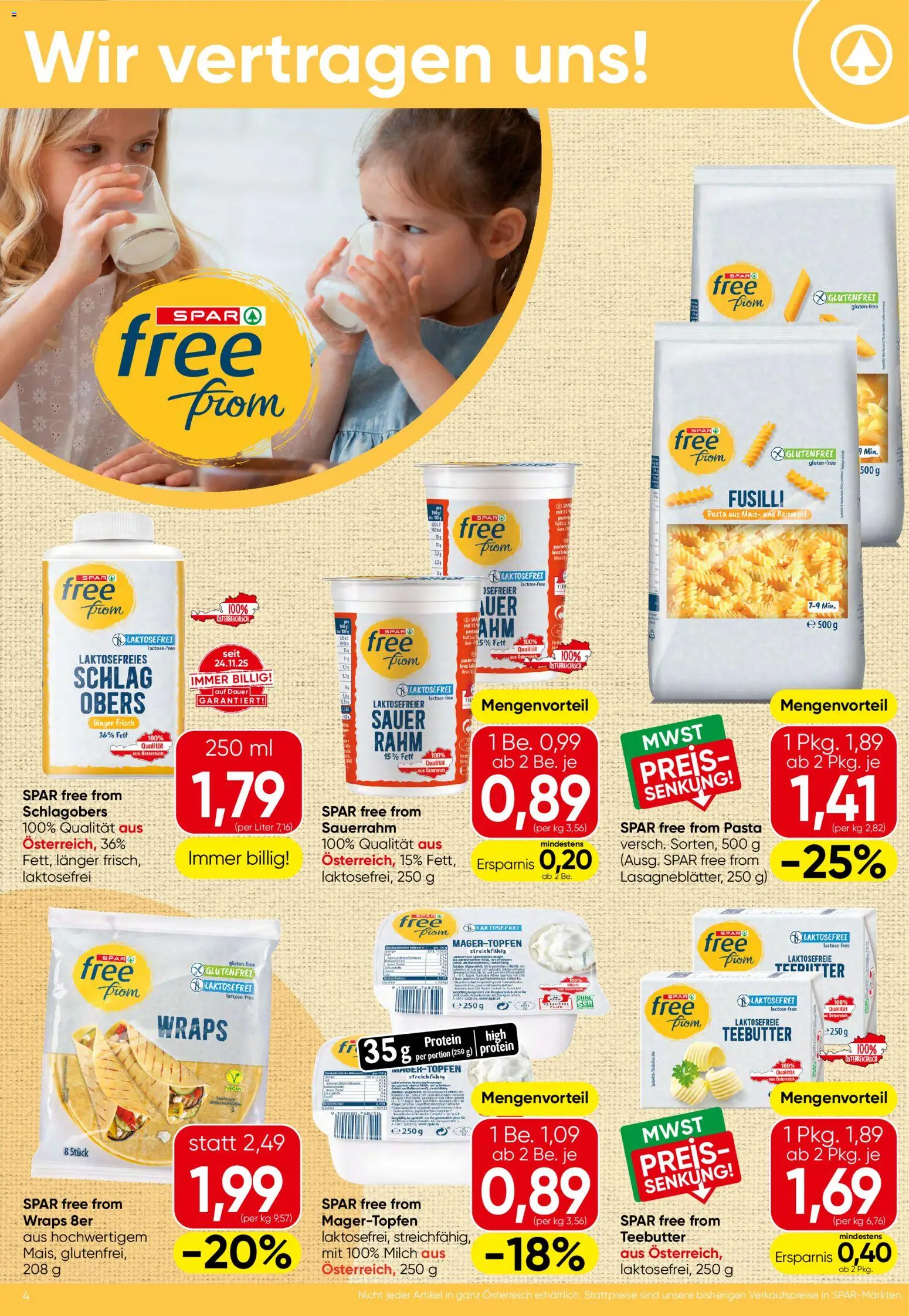 Spar Flugblatt gültig ab 17.09.2026 | Seite: 4 | Produkte: Pasta, Mais, Milch, Sauerrahm