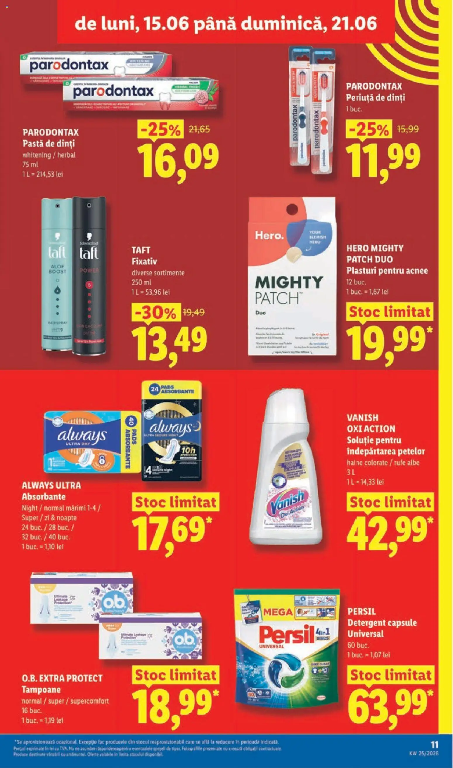 Noul catalog Lidl – valabil de la 15.06.2026 | Pagină: 11 | Produse: Pastă de dinți, Periuță de dinți, Haine, Tampoane