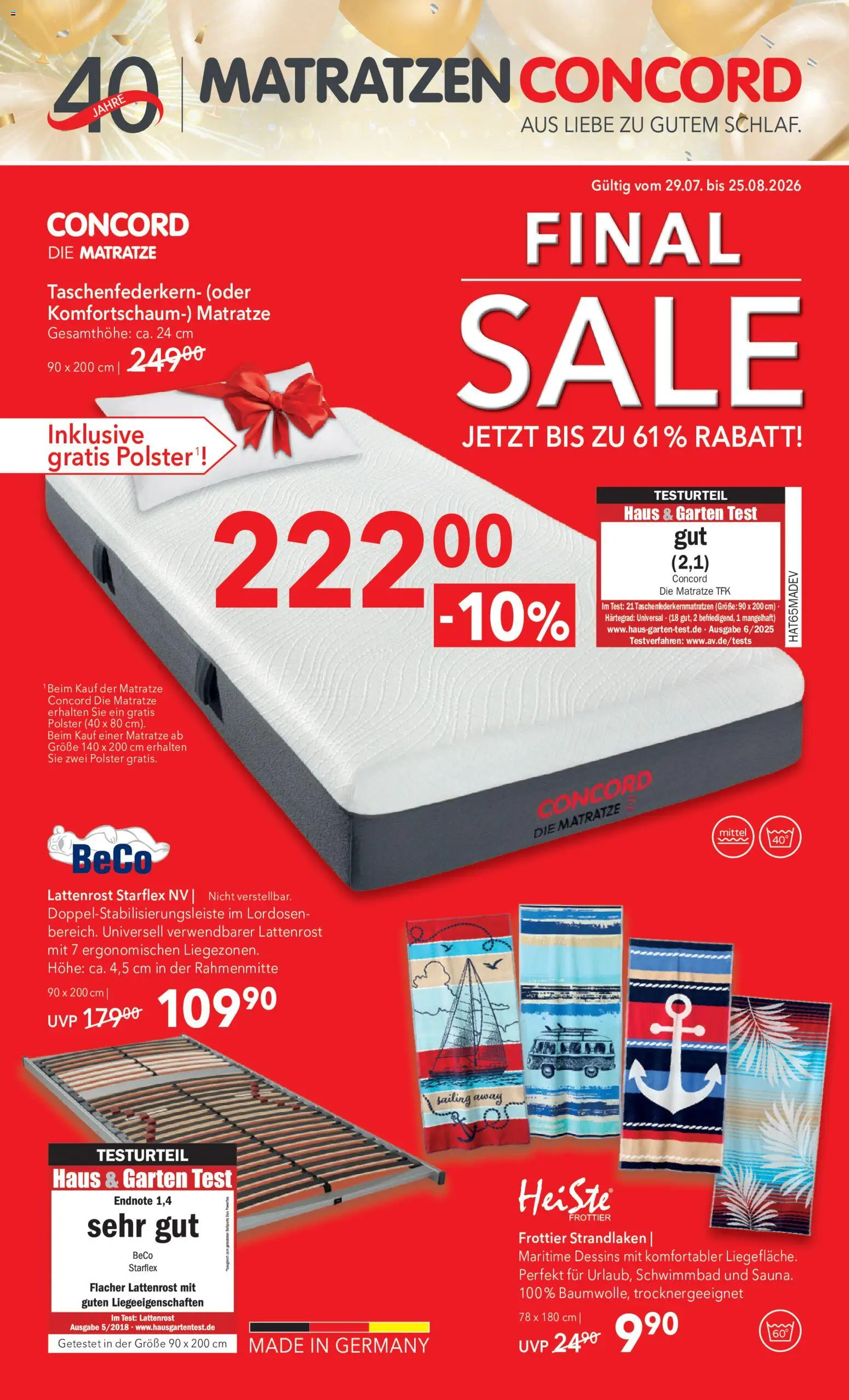Matratzen Concord Flugblatt gültig ab 29.07.2026 | Seite: 1 | Produkte: Matratze, Lattenrost