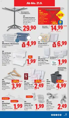 W5 Box mit Deckel, Masse (L x B x H): 29 x 20 x 18 cm, CHF 1.99. Masse (L x B x H): 40 x 29 x 16 cm, CHF 3.99. Volumen: 5 l, 11 l. Pro Stück ab 17.09.2026 gültig | Seite: 29