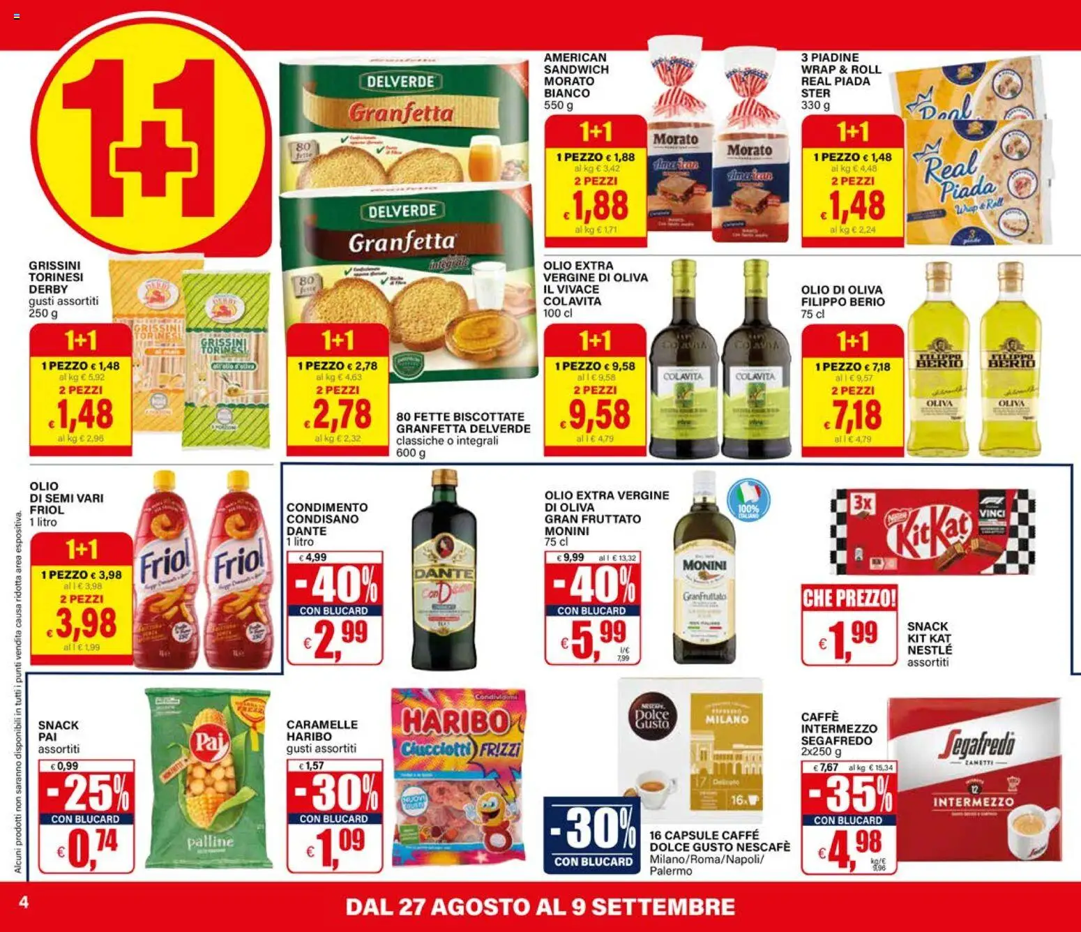 Volantino Il Gigante del 27/08/2026 | Pagina: 4 | Prodotti: Olio di semi, Olio, Fette biscottate, Segafredo