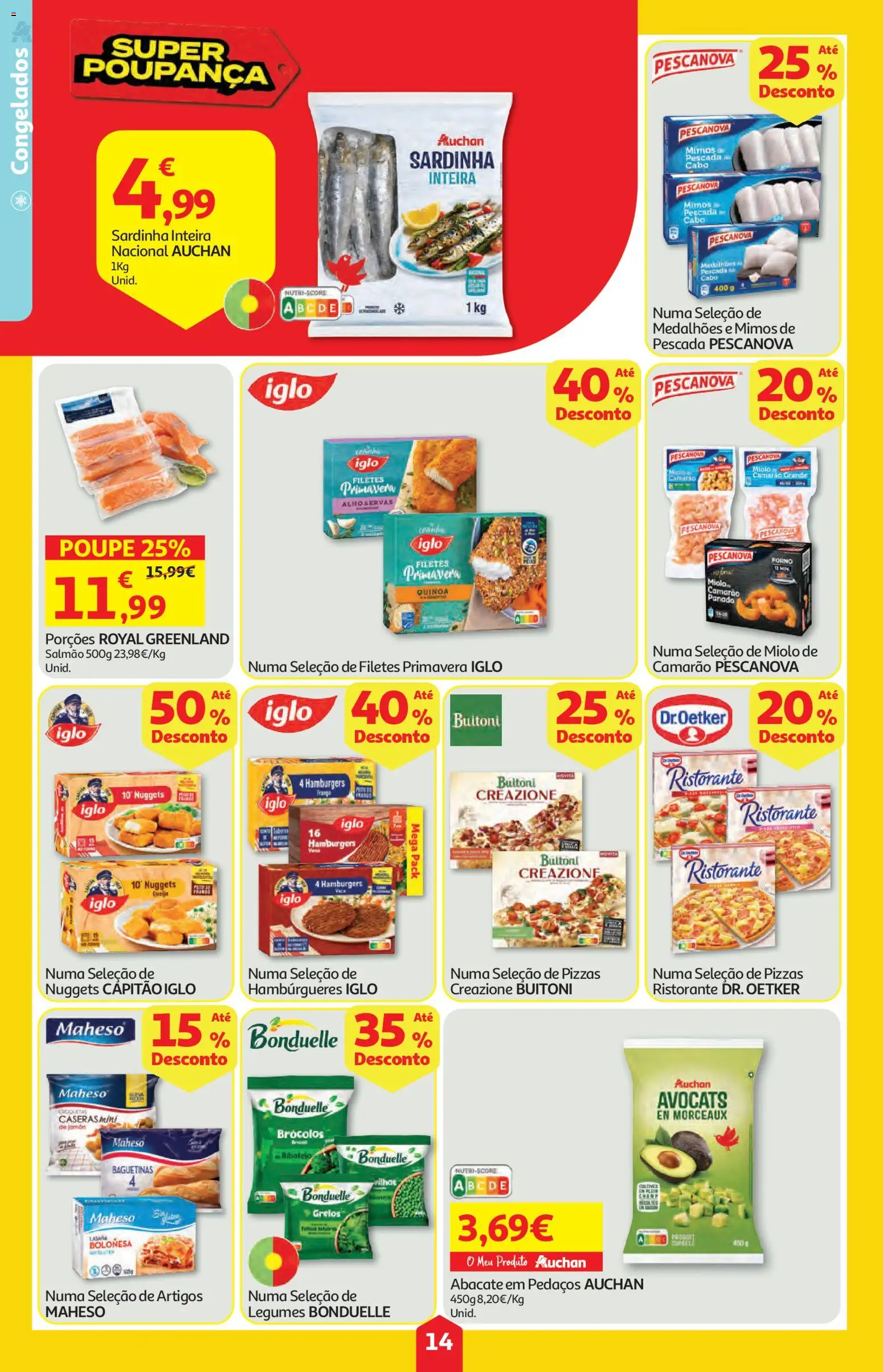 Auchan folheto │ válido de 16/07/2026 | Página: 14 | Produtos: Pescada, Grelos, Capitão iglo, Nuggets