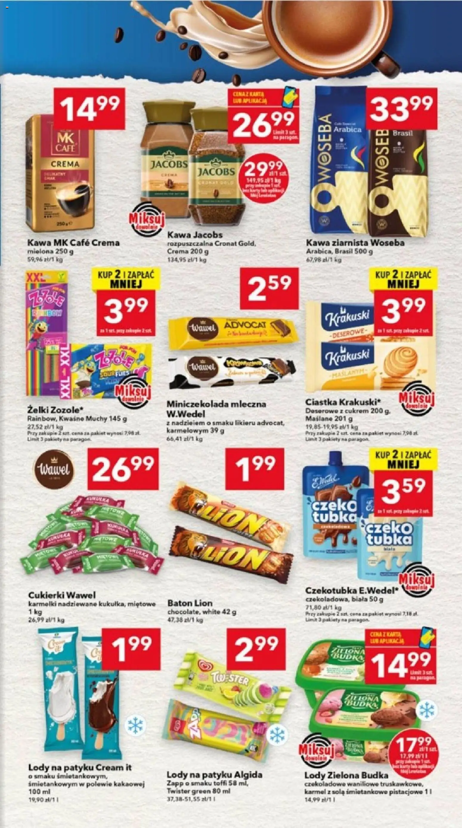 Lewiatan gazetka - Ostrów Wielkopolski od 30.07.2026 | Strona: 5 | Produkty: Kawa jacobs, Baton, Żelki, Lody