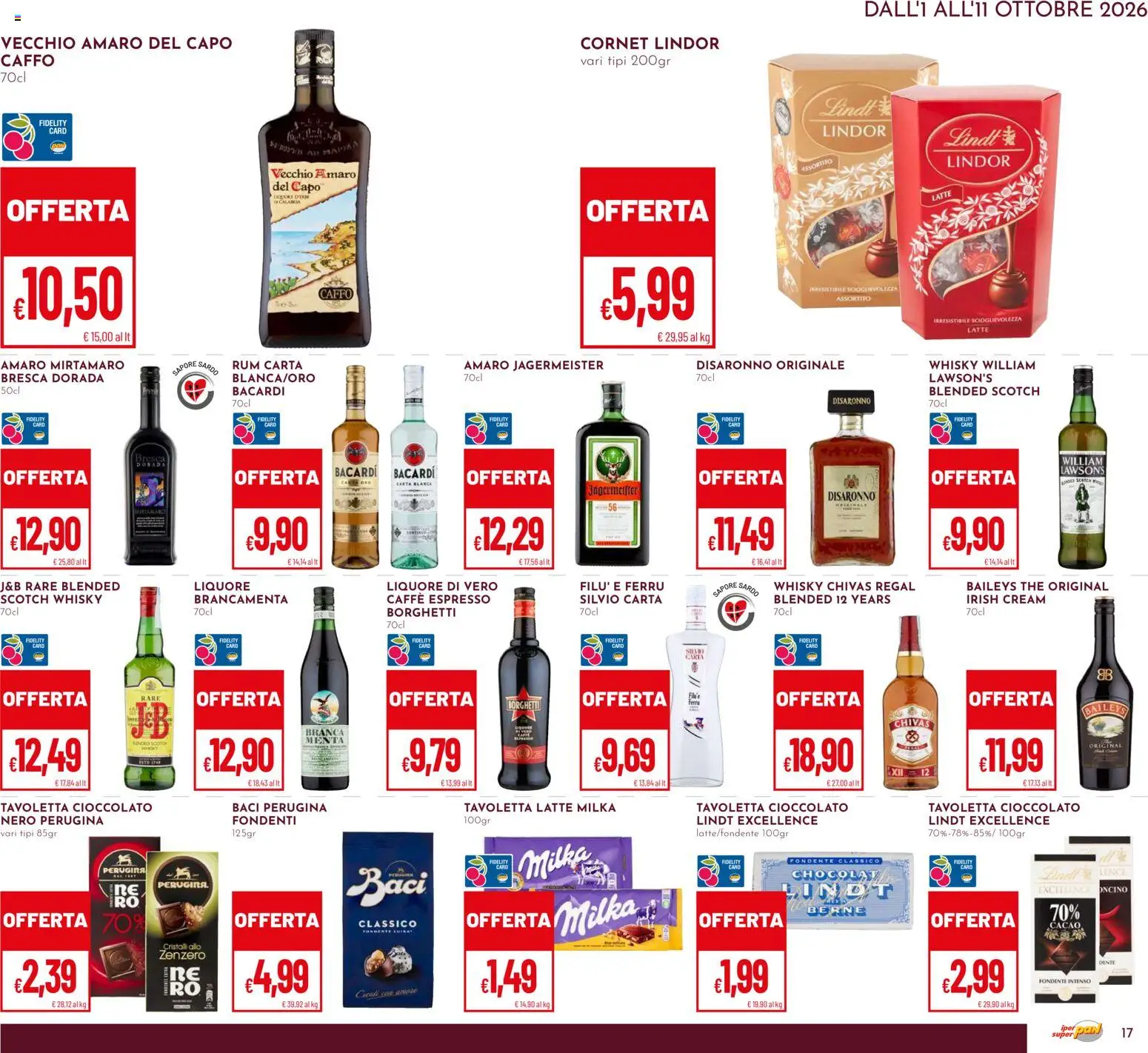 Volantino Pan del 01/10/2026 | Pagina: 17 | Prodotti: Lindt, Bacardi, The, Tavoletta