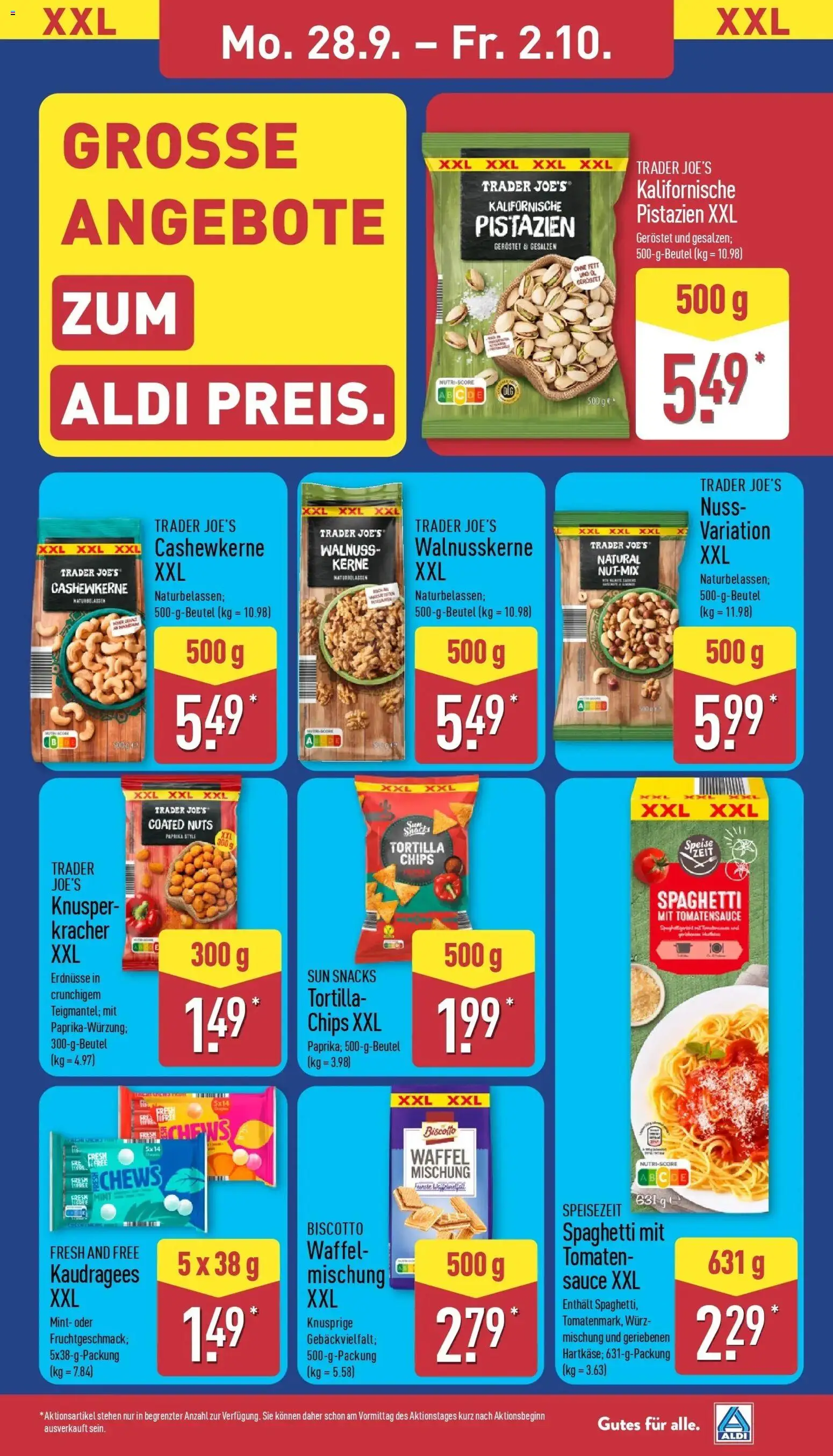 Aldi Aktueller Prospekt (ab 28.09.2026) » Angebote Online | Seite: 13 | Produkte: Spaghetti, Tomaten, Pistazien, Chips