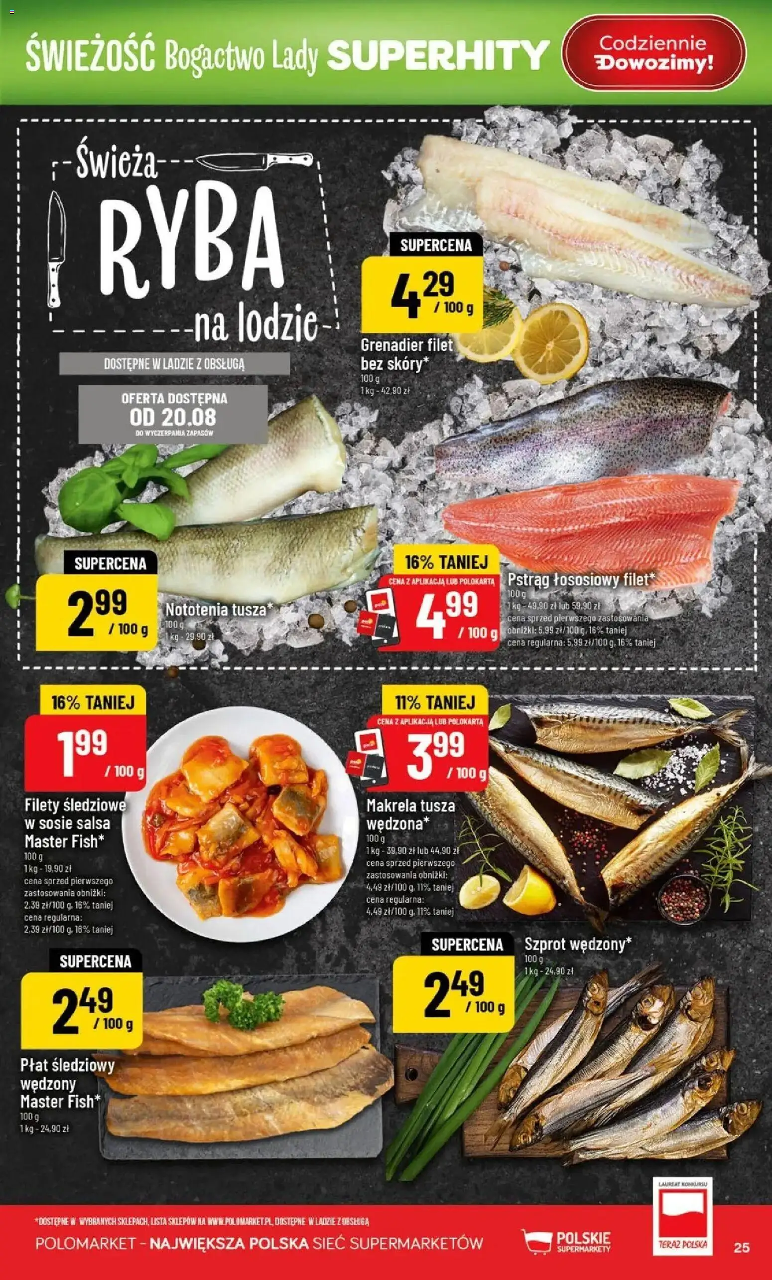 Nowa POLOmarket gazetka od jutra 19.08.2026 | Strona: 25 | Produkty: Pstrąg, Pstrąg łososiowy, Makrela, Filet