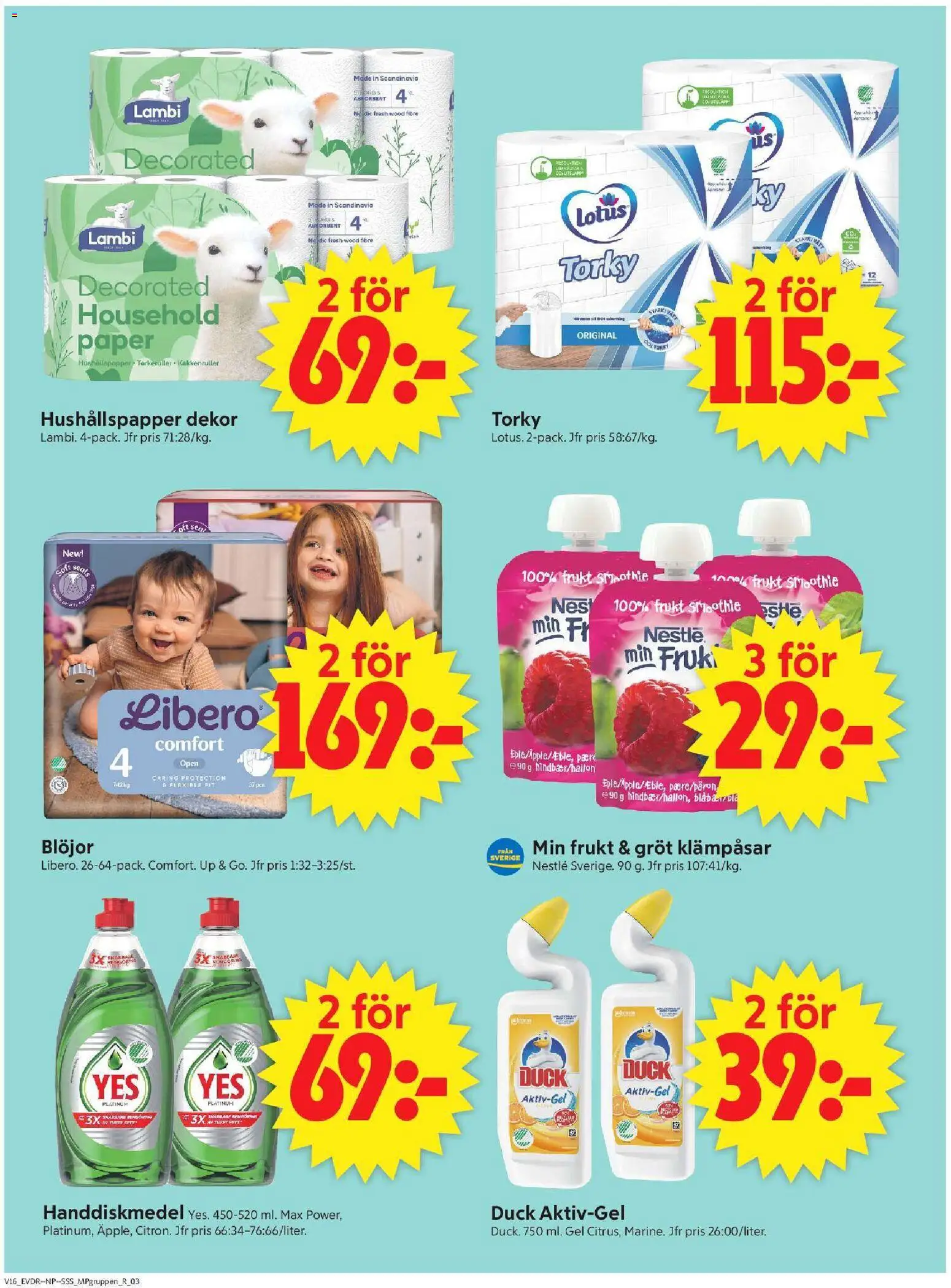 ICA Supermarket reklamblad aktuell från 13.04.2026 | Sida: 12 | Produkter: Hushållspapper, Handdiskmedel, Blöjor