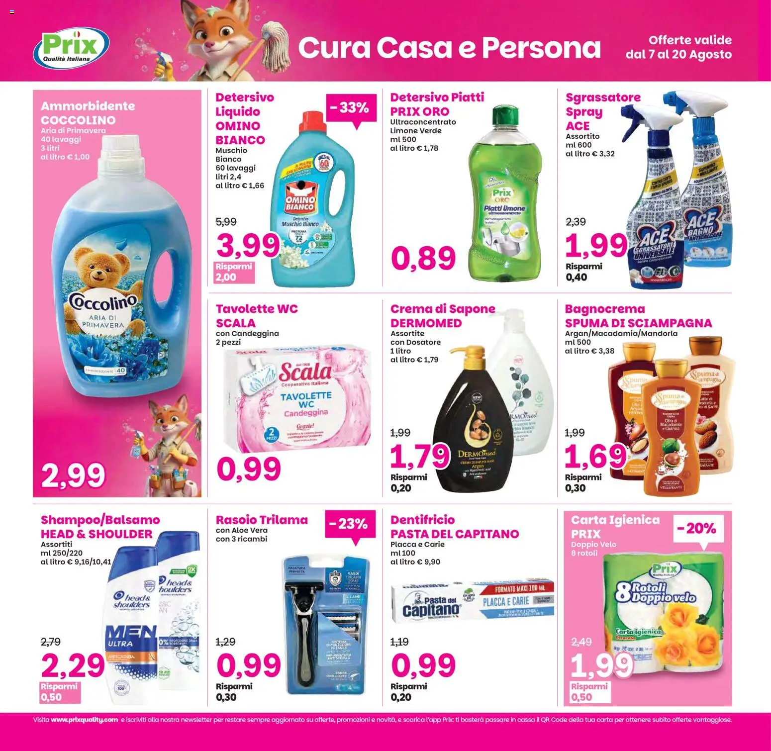 Volantino Prix del 07/08/2026 | Pagina: 18 | Prodotti: Dentifricio, Ammorbidente, Limone, WC