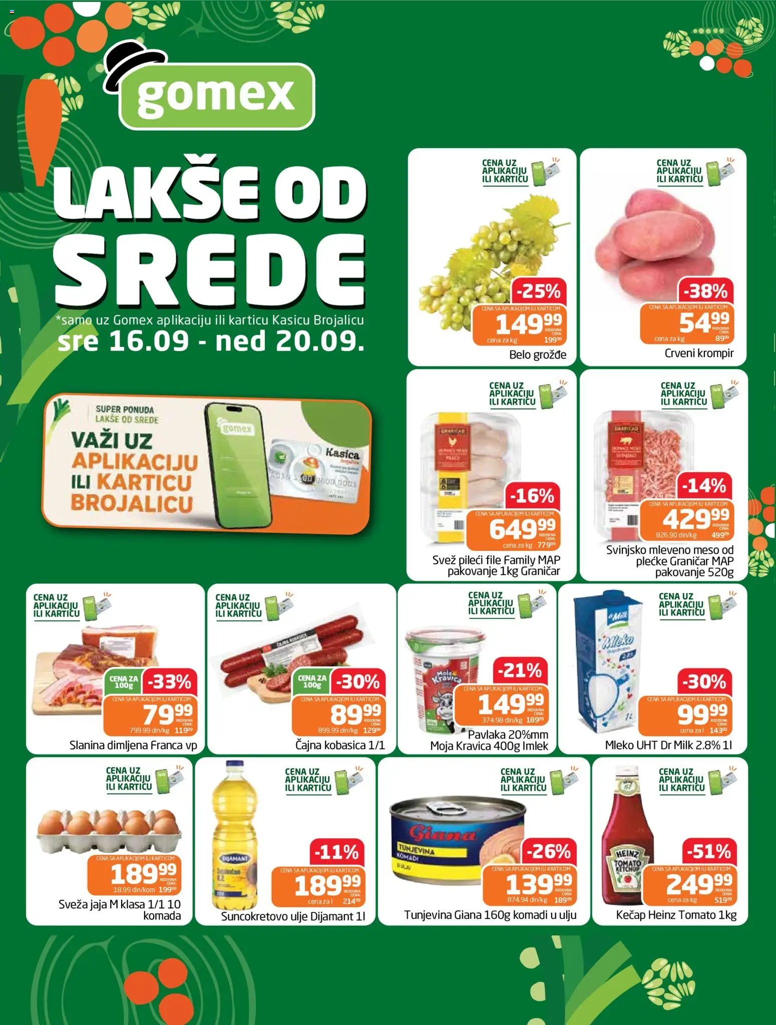 Gomex katalog - važi od 16.09.2026 | Strana: 1 | Proizvode: Kečap, Svinjsko mleveno meso, Mleko, Meso