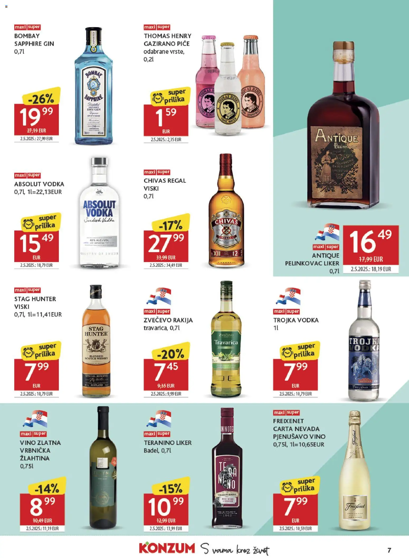 Konzum HR akciós ujság - amely érvényes a következő dátumtól: 2026.08.12. | Oldal: 7 | Termékek: Absolut vodka, Chivas Regal, Vodka, Whisky