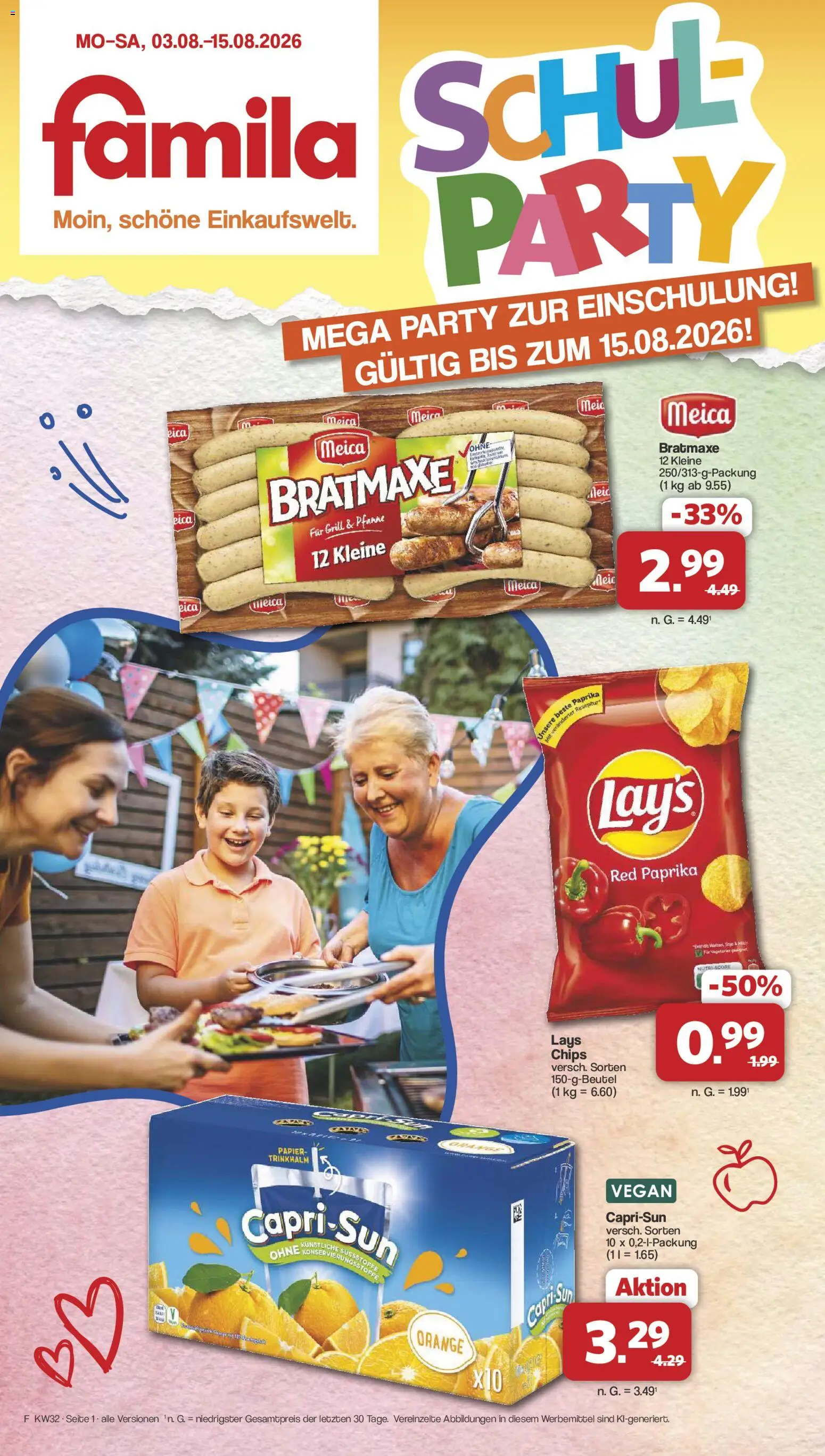 Famila Nordwest Sonderangebote – gültig ab 03.08.2026 | Seite: 1 | Produkte: Grill, Capri sun, Meica, Chips