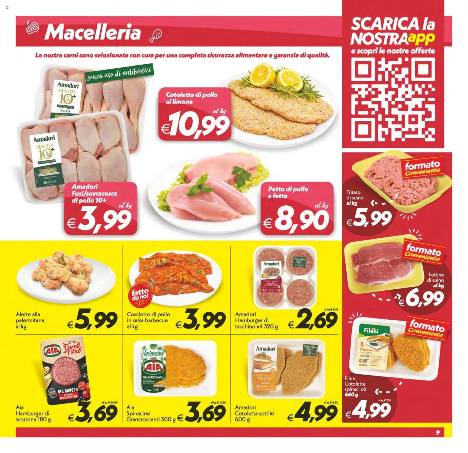 Volantino SuperConveniente del 19.05.2026 | Pagina: 9 | Prodotti: Petto di Pollo, Salsa, Spinaci, Hamburger