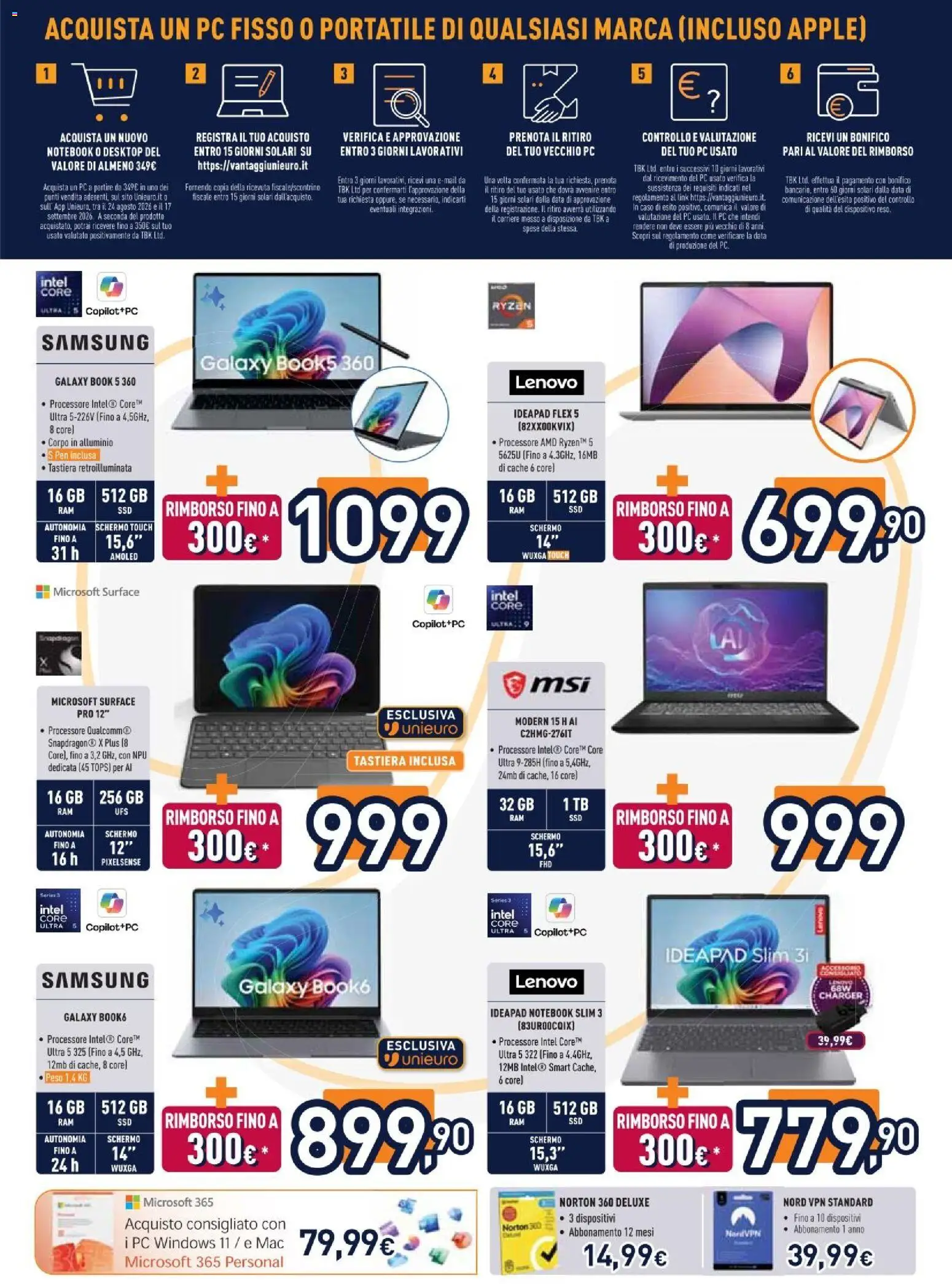 Volantino Unieuro del 24/08/2026 | Pagina: 2 | Prodotti: PC, Tastiera, Alluminio, Samsung