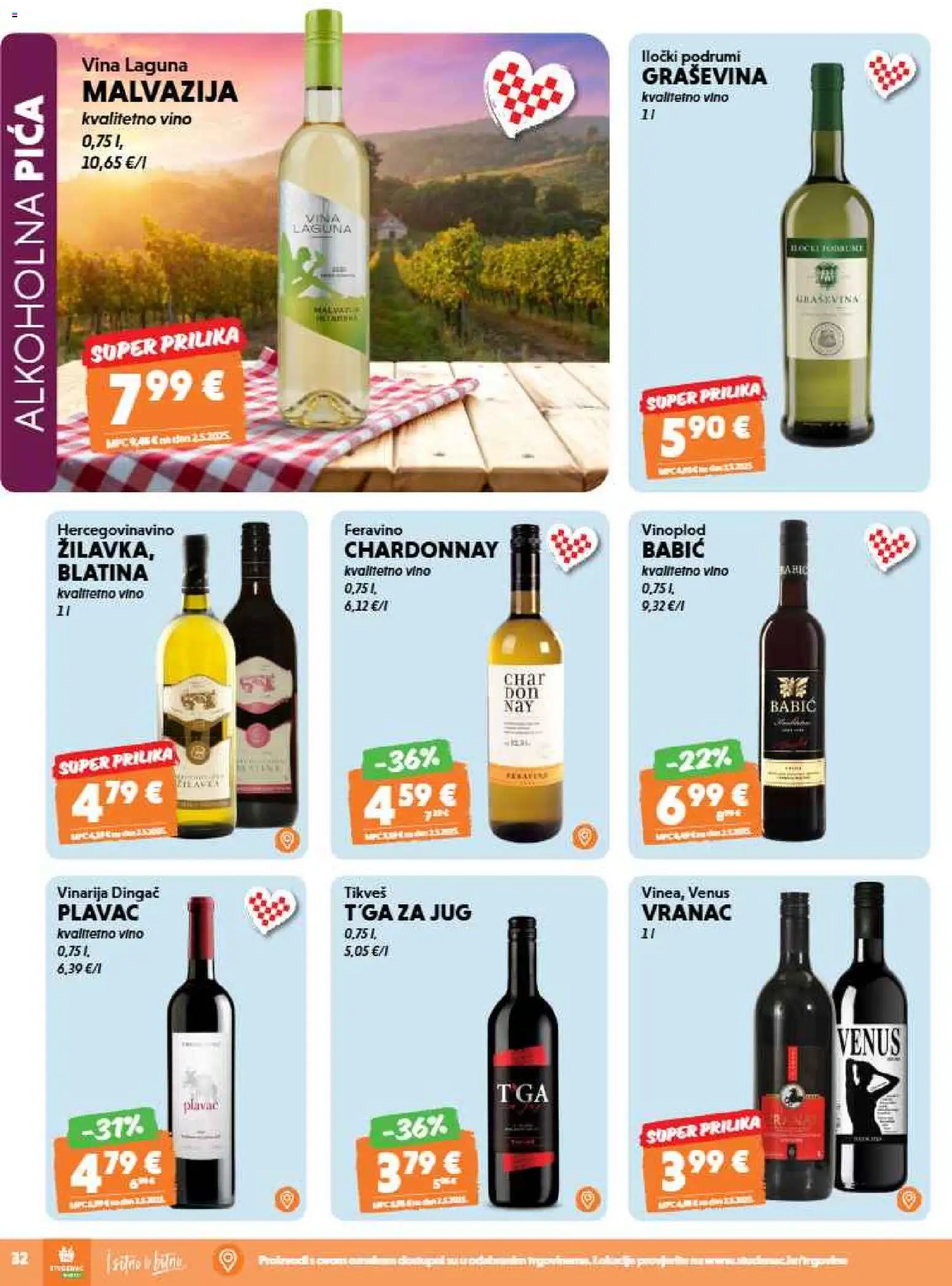 Studenac katalog | vrijedi od 26.08.2026 | Stranica: 32 | Proizvodi: Alkoholna pića, Pica, Vino, Vranac