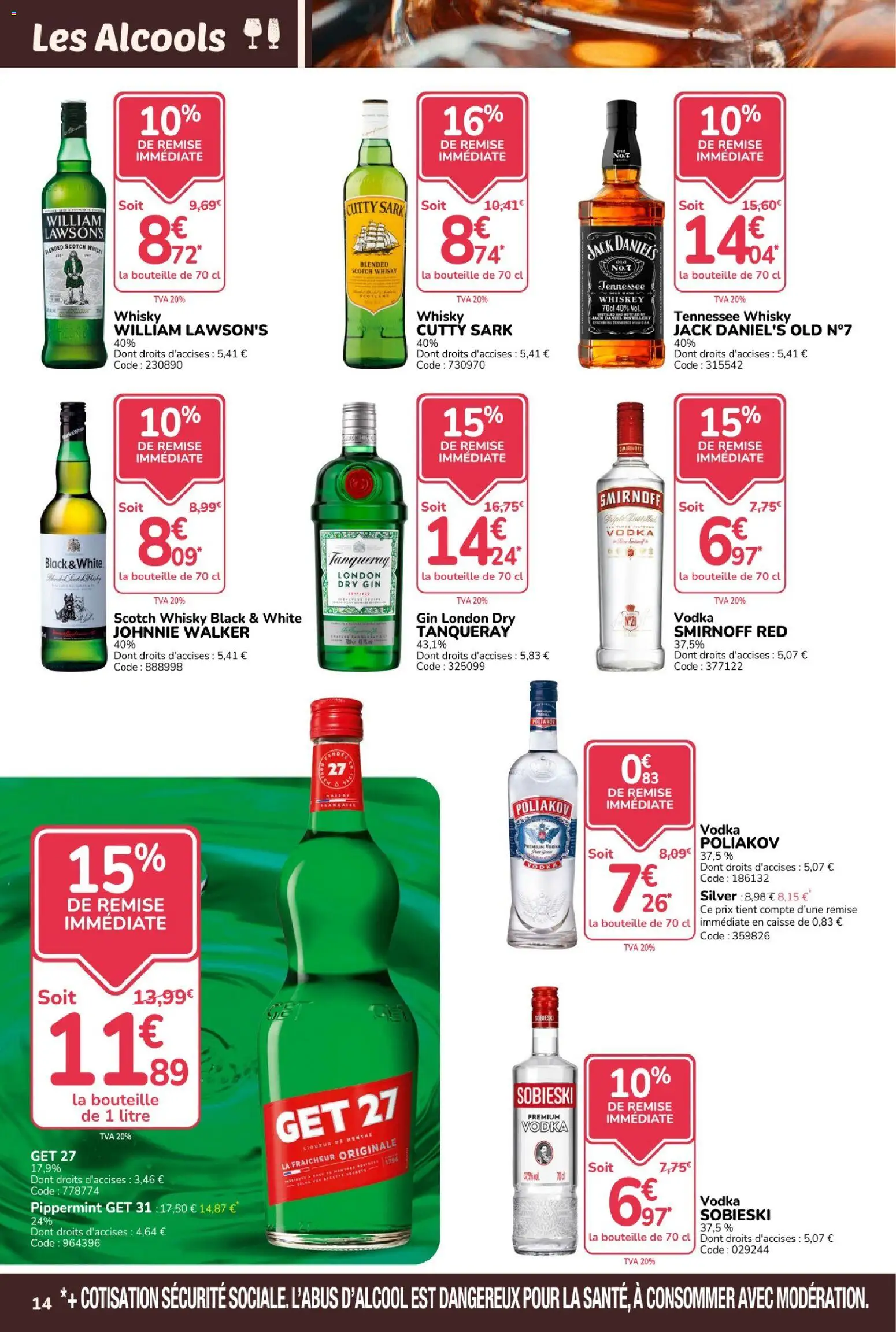 {H1} | Page: 14 | Produits: Whisky, Liqueur de Menthe, Alcools, Gin