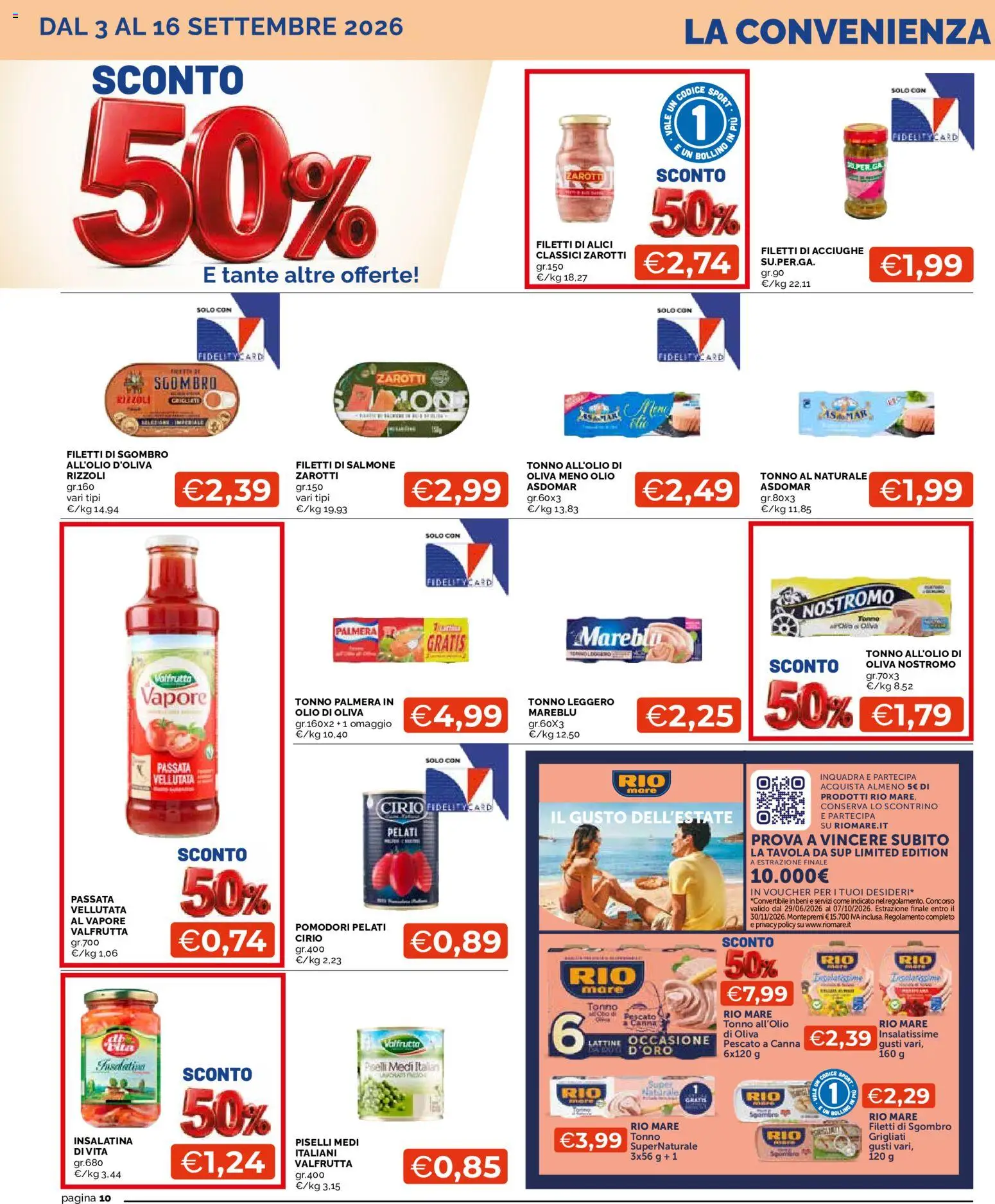 Volantino Mercatò del 03/09/2026 | Pagina: 10 | Prodotti: Acciughe, Tonno, Tonno al naturale, Olio di Oliva