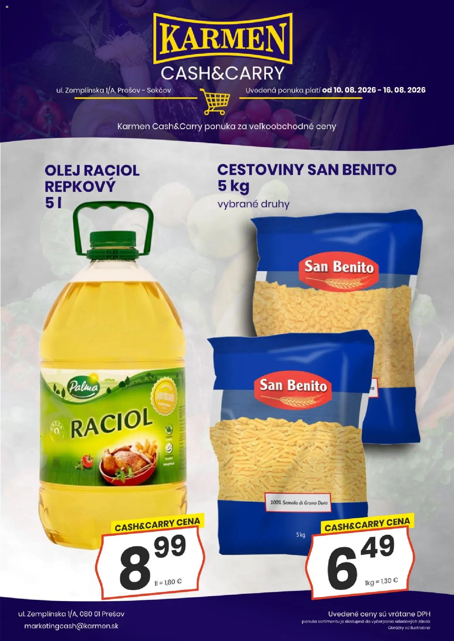 Nové KARMEN CBA akcie – leták je platný od 10.08.2026 | Strana: 4 | Produkty: Olej, Cestoviny