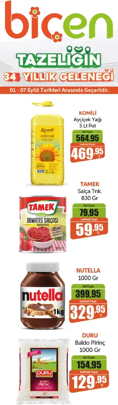 01 Eylül 2026 tarihinden itibaren geçerli olan Biçen Market kataloğu önizlemesi | Sayfa: 2 | Ürünler: Raf, Domates, Pirinç, Tuz