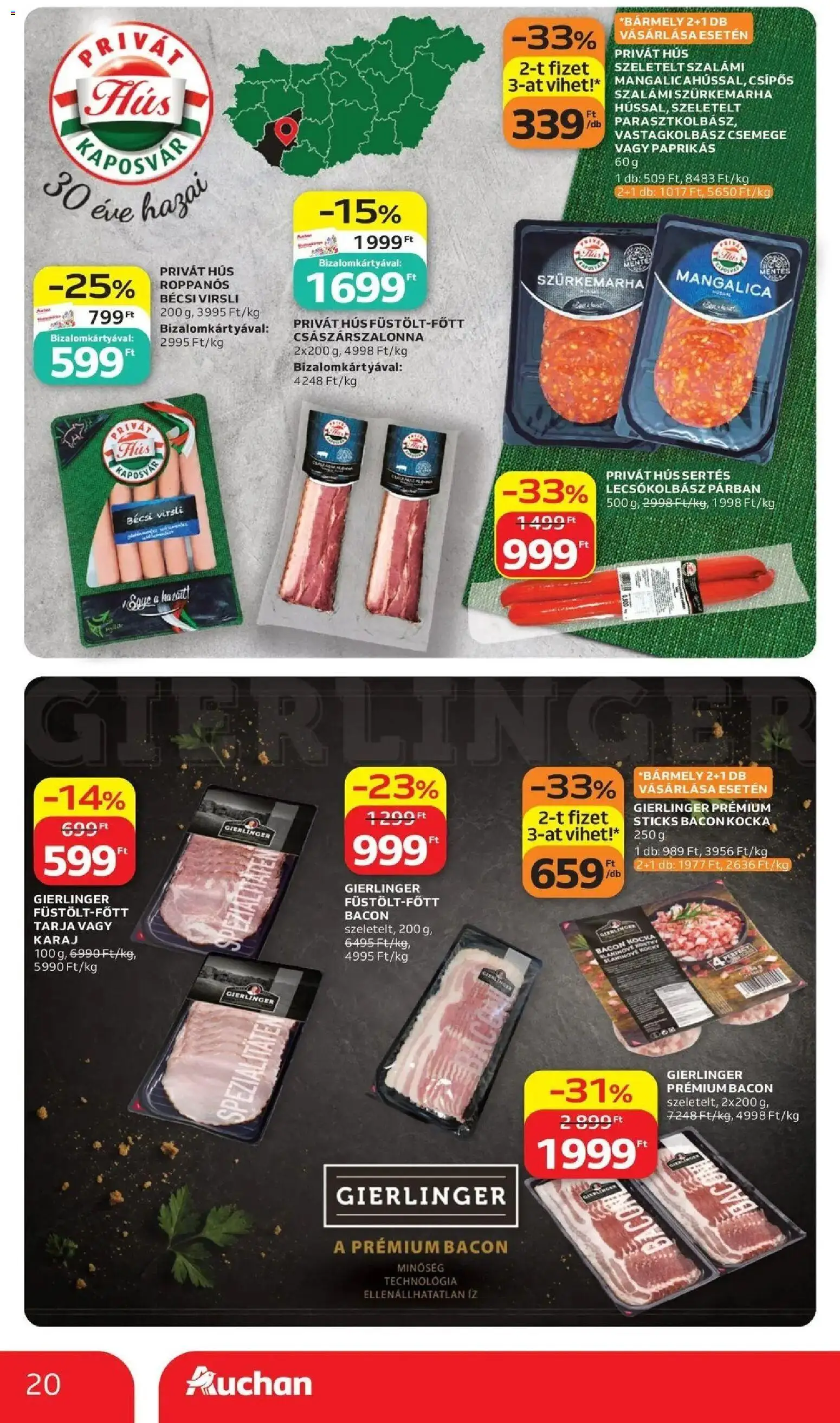 Auchan akciós ujság - amely érvényes a következő dátumtól: 2026.07.02. | Oldal: 20 | Termékek: Virsli, Tarja, Szalámi, Lecsókolbász