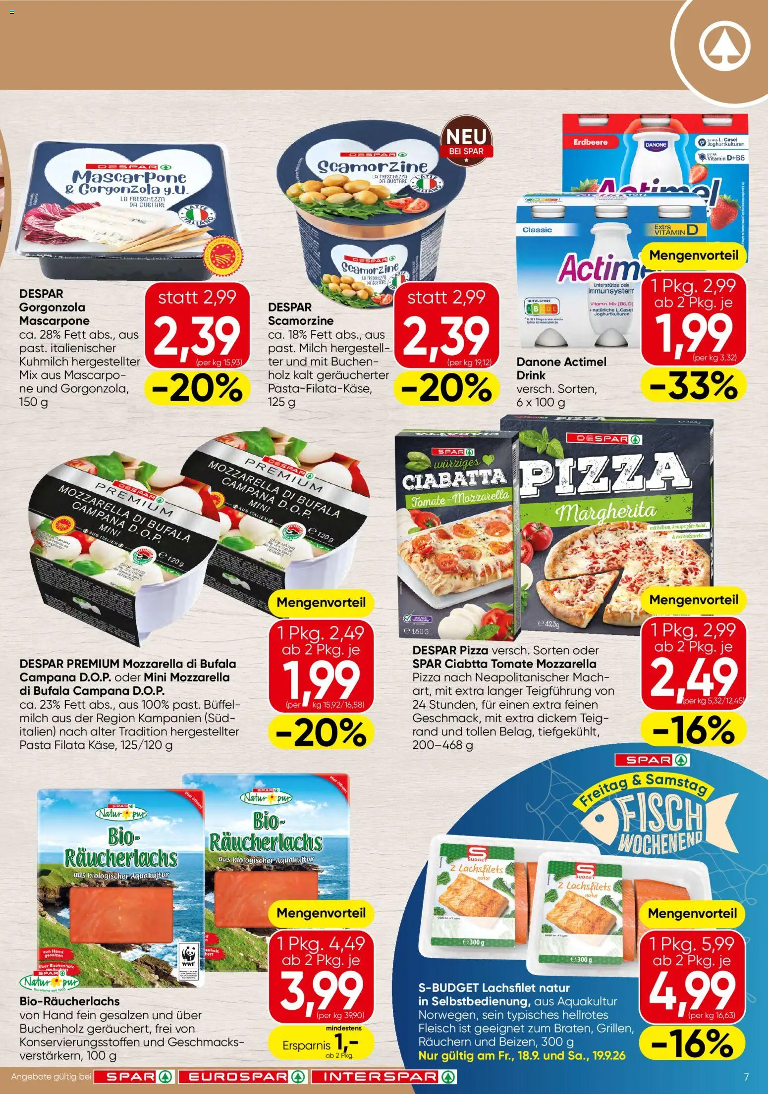 Spar Flugblatt gültig ab 17.09.2026 | Seite: 7 | Produkte: Pasta, Lachsfilet, Milch, Fisch