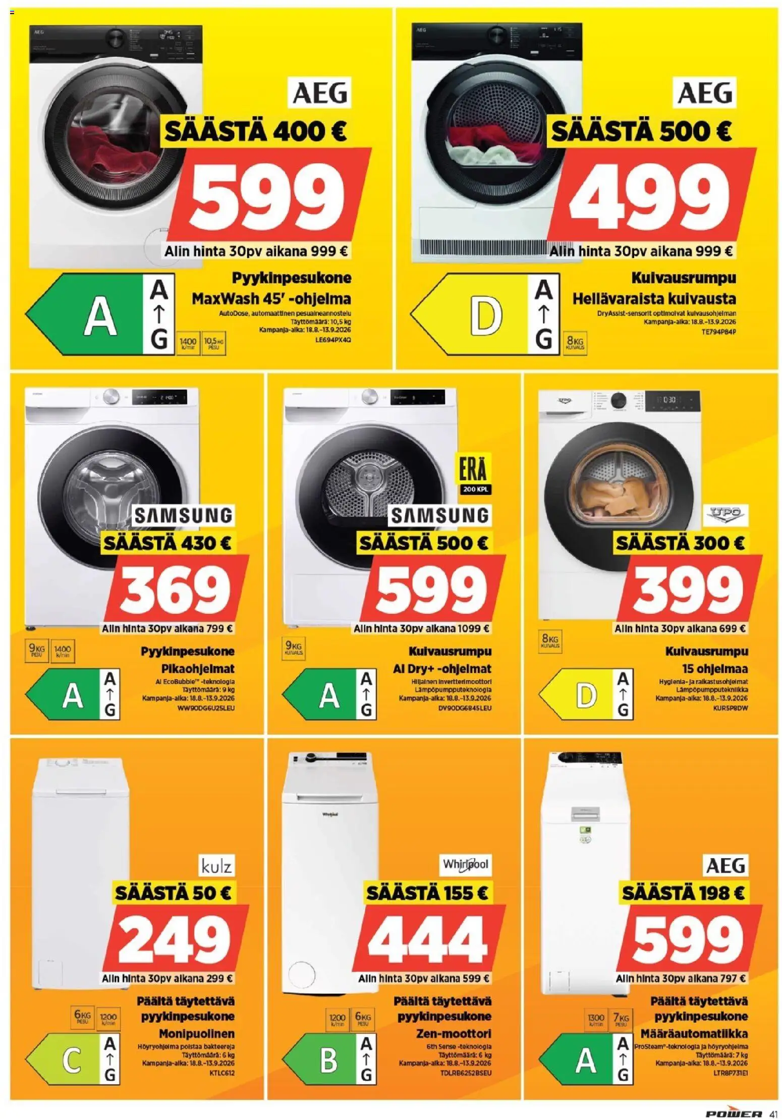 Power tarjoukset – voimassa 25/08/2026 alkaen | Sivu: 41 | Tuotteet: Kuivausrumpu