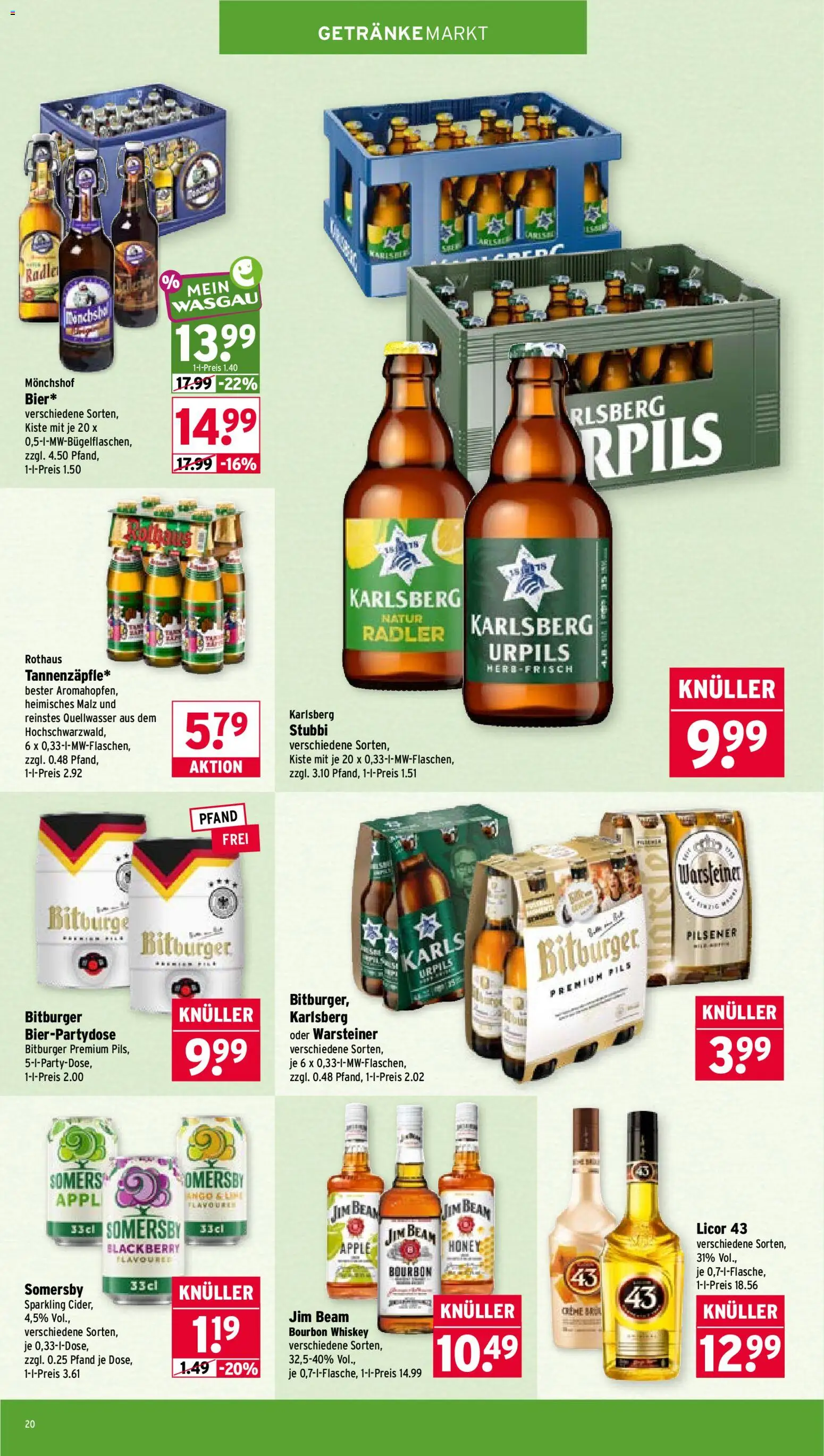 Wasgau Prospekt – gültig ab 26.05.2026 | Seite: 20 | Produkte: Monchshof, Pils, Warsteiner, Bourbon
