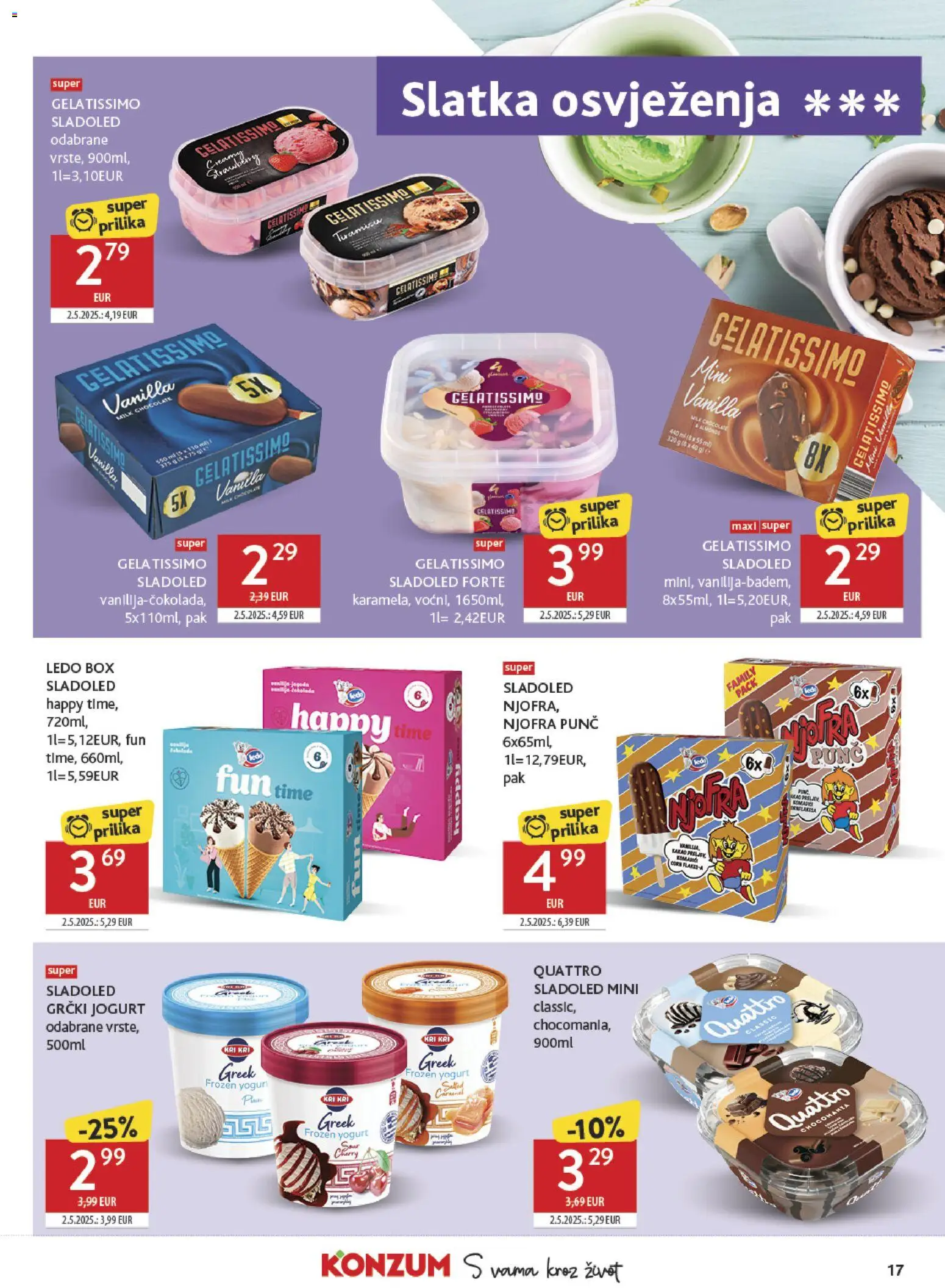 Konzum katalog | vrijedi od 29.04.2026 | Stranica: 17 | Proizvodi: Jogurt, Grčki jogurt, Ledo, Sladoled