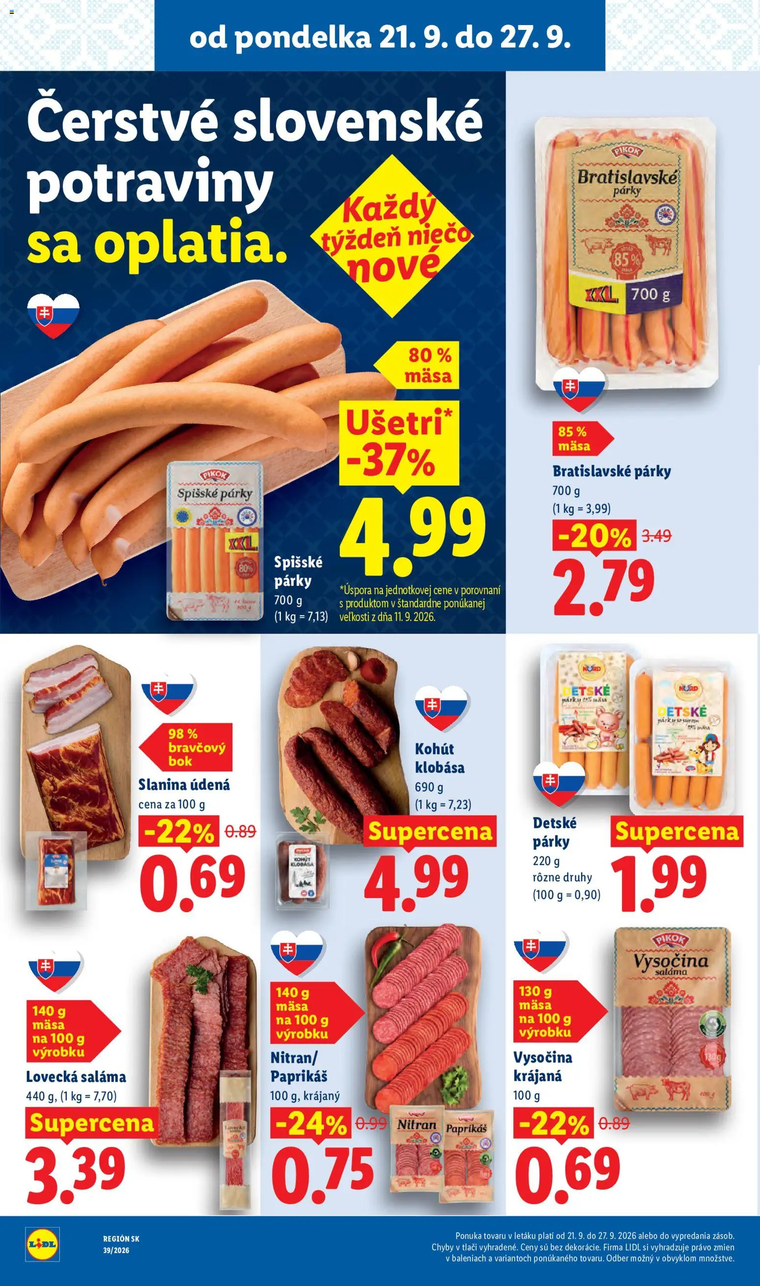 Nové Lidl akcie – leták je platný od 21.09.2026 | Strana: 28 | Produkty: Saláma, Slanina, Klobása, Párky