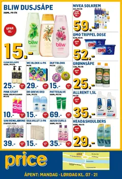 Forhåndsvisning av Price Lagerbutikk kundeavis gyldig fra 10.06.2026 | Side: 4 | Produkter: Dusjgelé, Grønnsåpe, Duftblokk, Solkrem