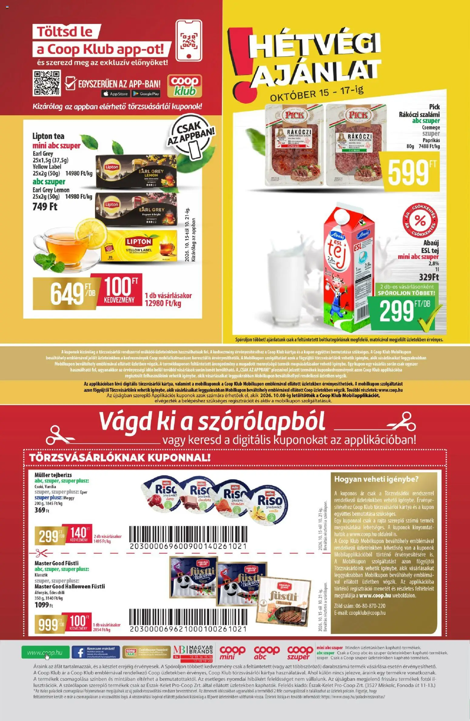 COOP akciós ujság - amely érvényes a következő dátumtól: 2026.10.15. | Oldal: 12 | Termékek: Lé, Füstli, Pick Rákóczi szalámi, Csemege