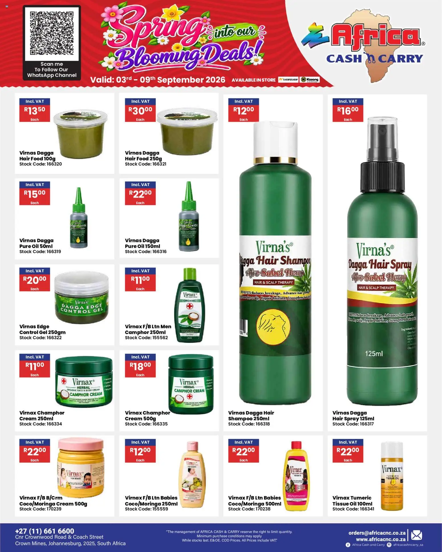New Africa Cash & Carry catalogue – valid from 03/09/2026 | Page: 61 | Products: Tissue oil, Shampoo, Hair spray, Body cream