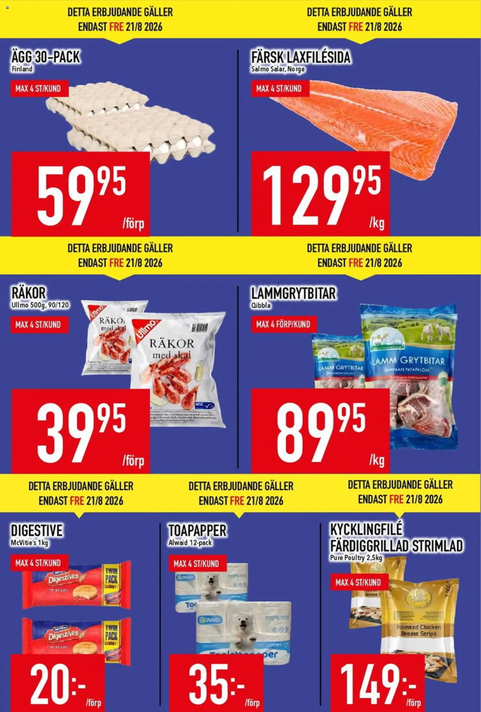 Matdax reklamblad aktuell från 24/08/2026 | Sida: 4 | Produkter: Digestive, Galler, Räkor, Puré